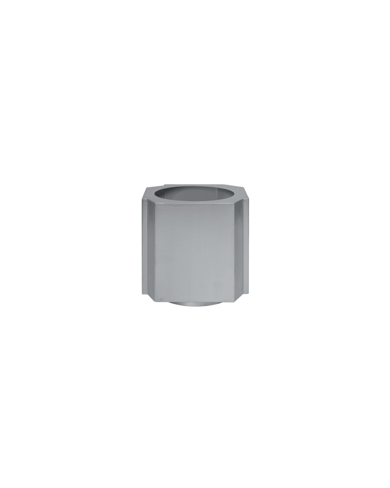 Funki Pot by Louise Roe - brushed aluminium pot, hexagonal faceted form with circular opening