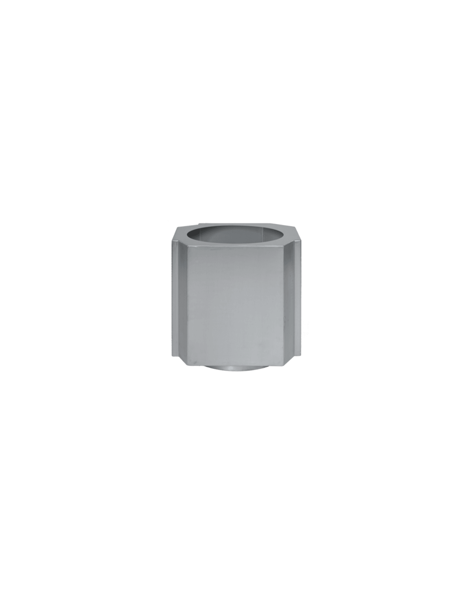 Funki Pot by Louise Roe - brushed aluminium pot, hexagonal faceted form with circular opening