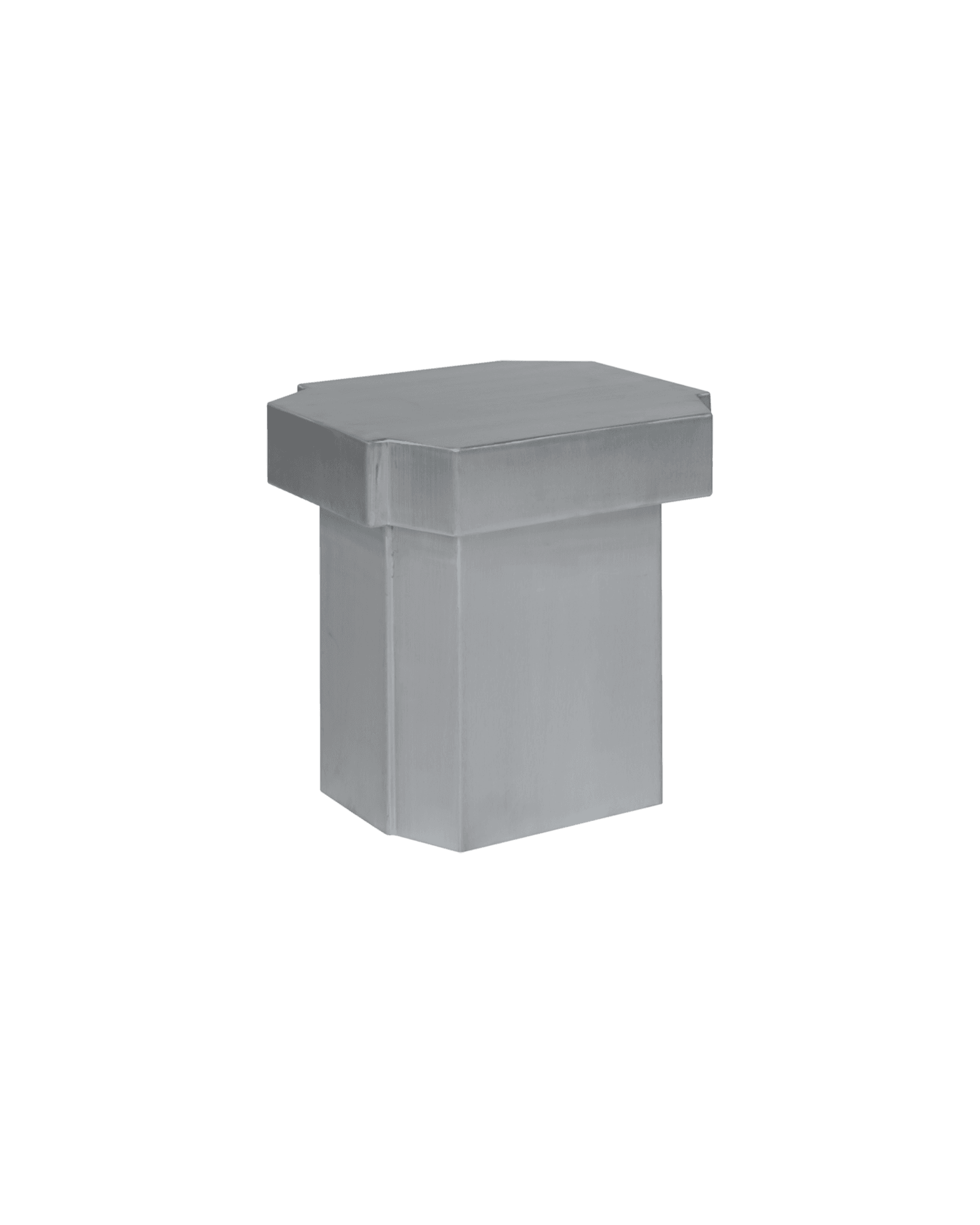 Funki Stool 02 by Louise Roe - brushed aluminium stool, octagonal top slab over chamfered square base