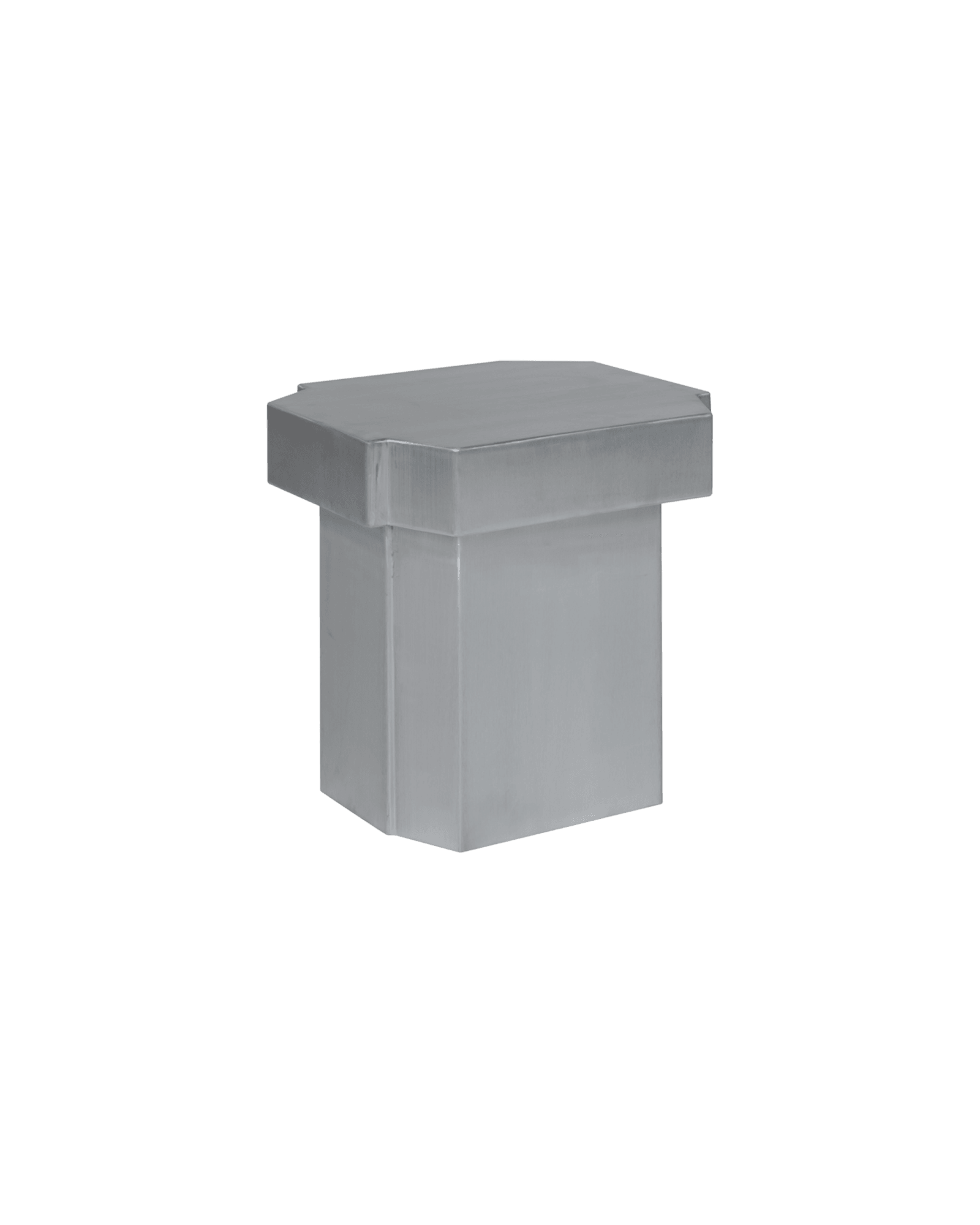 Funki Stool 02 by Louise Roe - brushed aluminium stool, octagonal top slab over chamfered square base