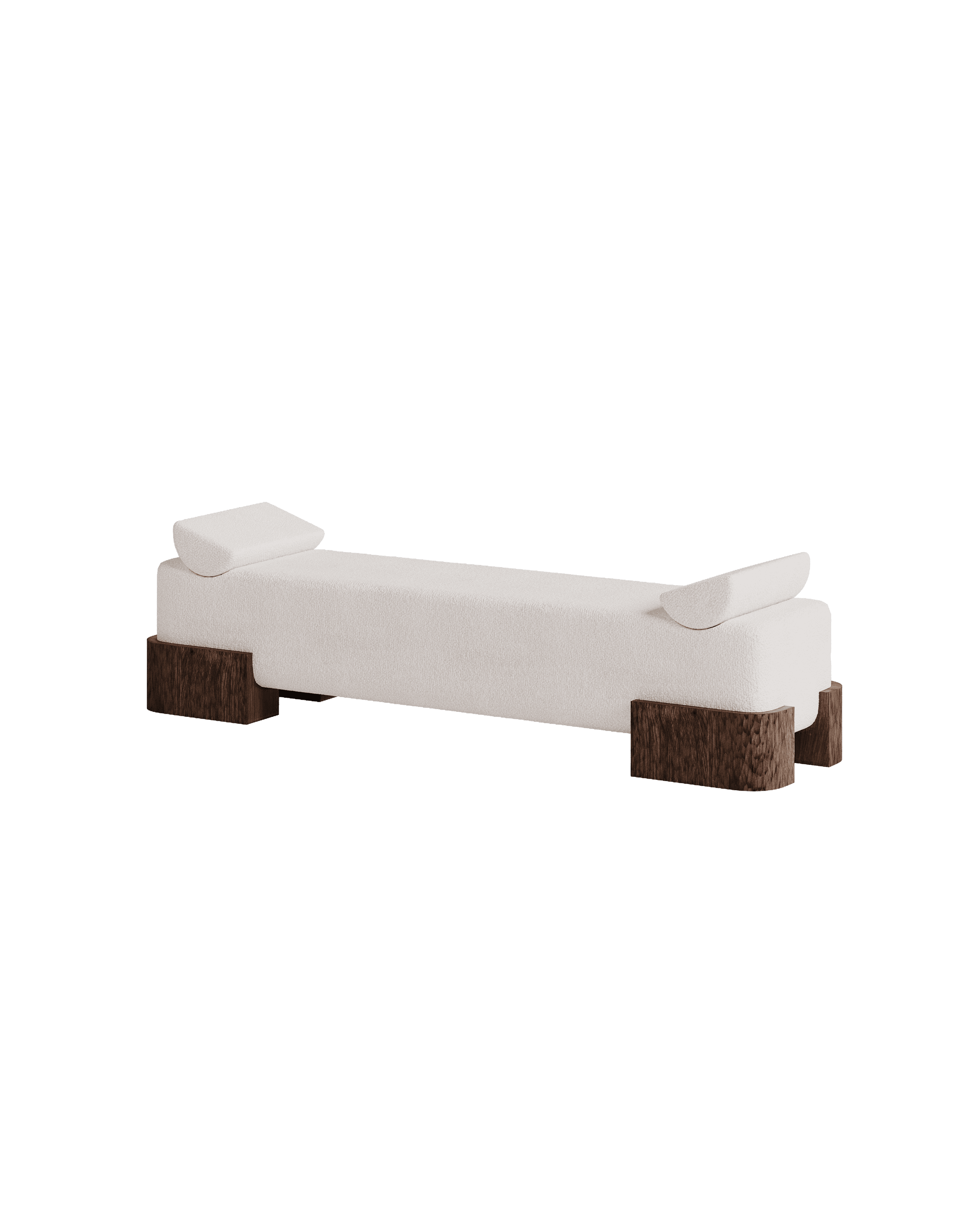 Manhattan Bench by Girodroux & Delpy - off-white textile cushions, dark wood block supports