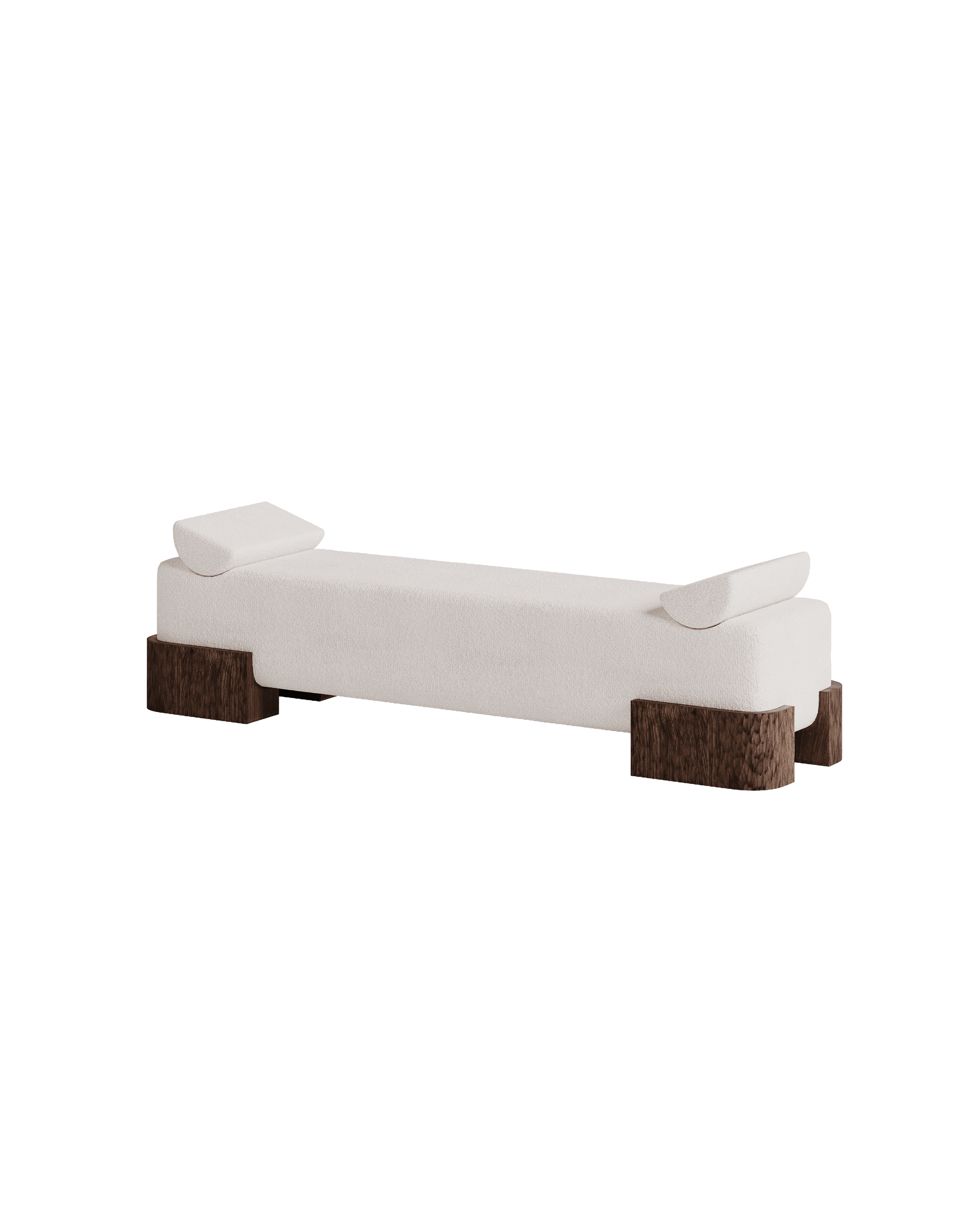 Manhattan Bench by Girodroux & Delpy - off-white textile cushions, dark wood block supports