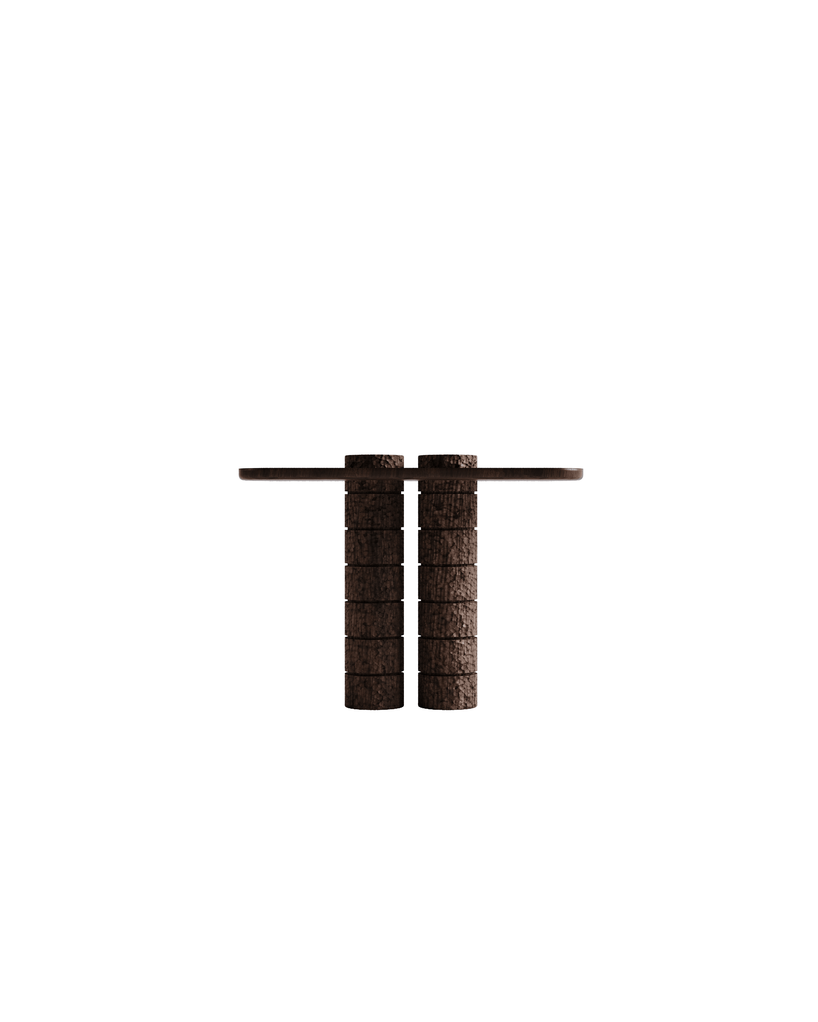 Manhattan Console by Girodroux & Delpy - dark wood console, hand-carved stacked cylindrical base