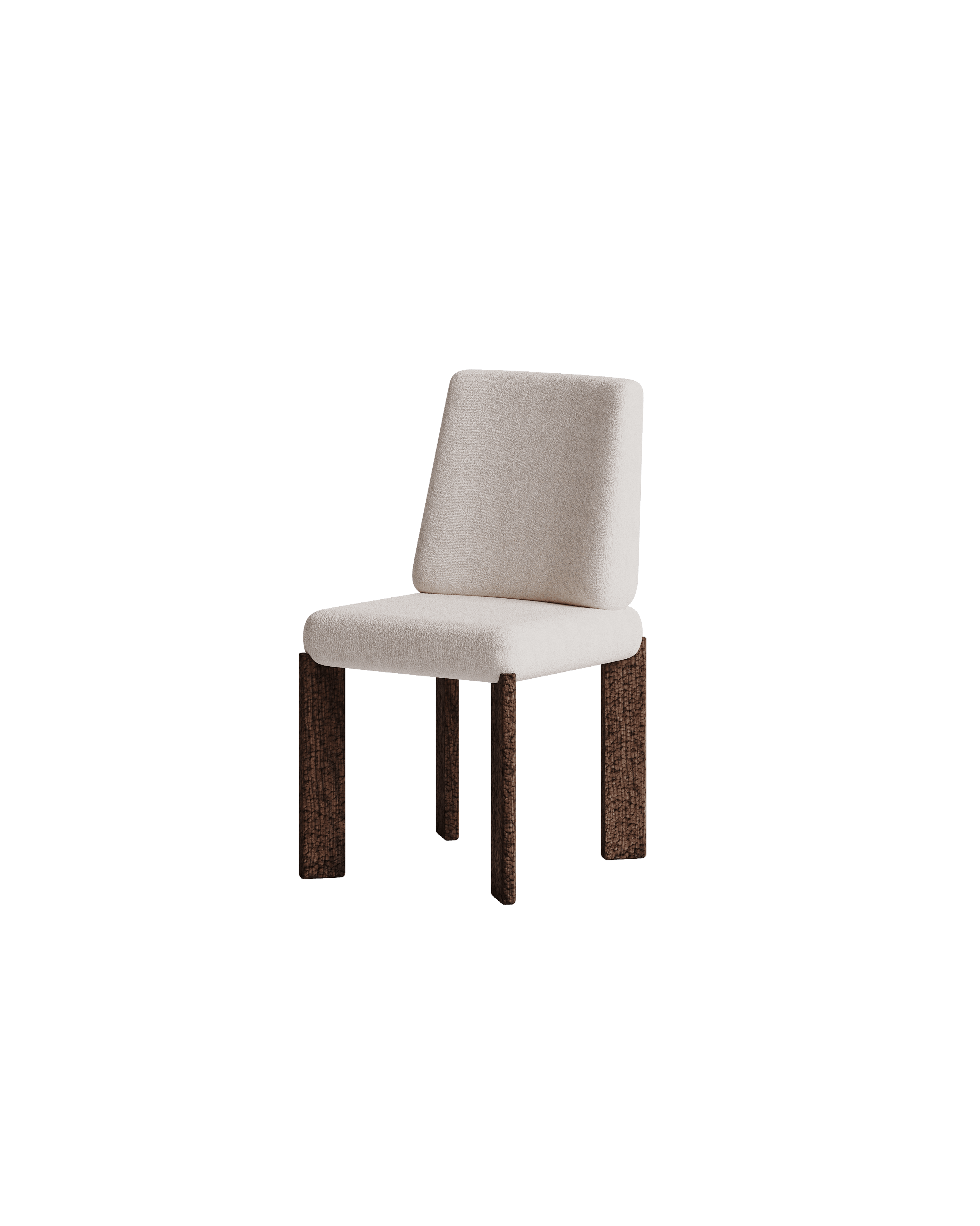 Manhattan Dining Chair by Girodroux & Delpy - beige textile, thick carved dark wood legs, flush corners