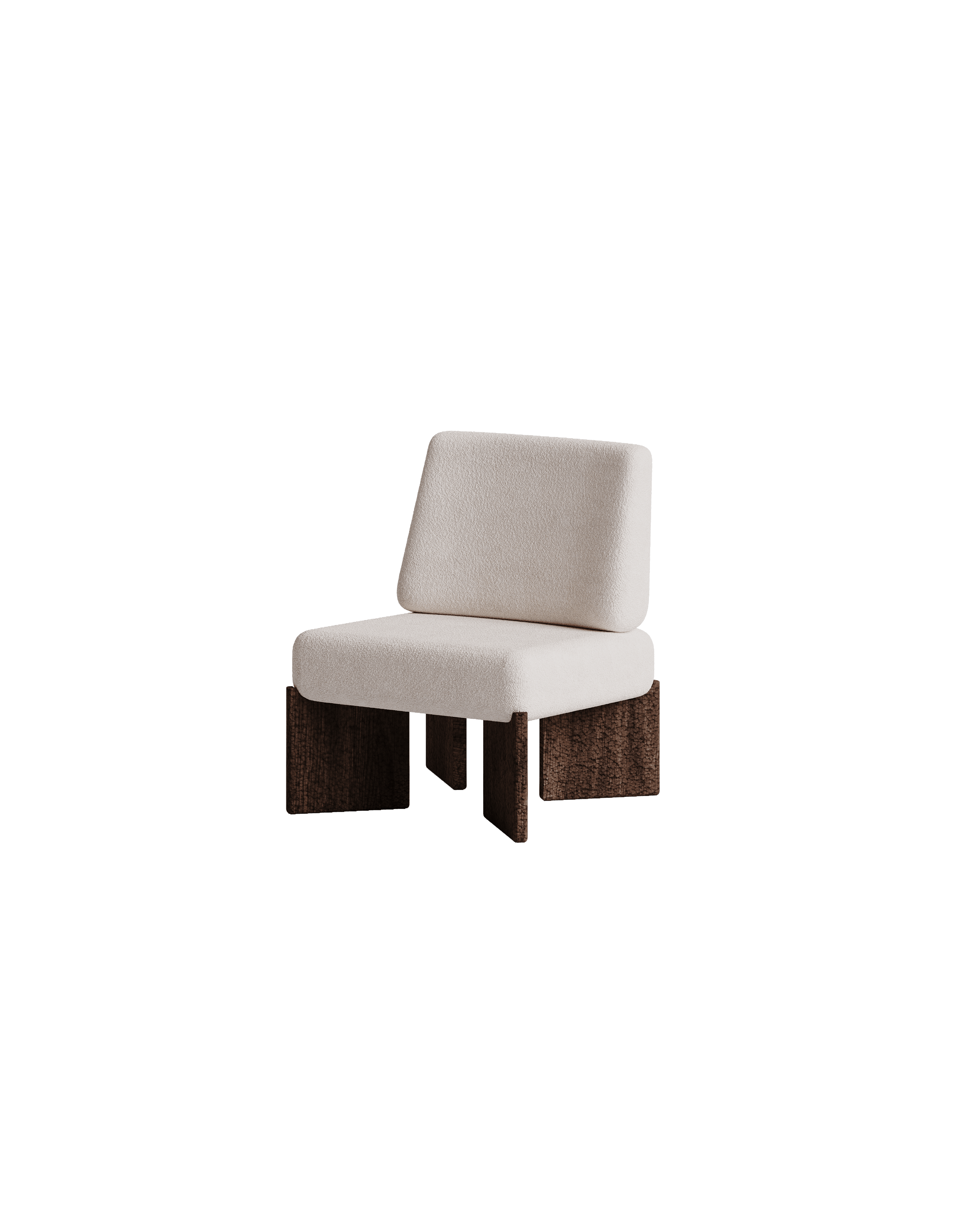 Manhattan Low Chair by Girodroux & Delpy - off-white textile, four flat dark wood panel base