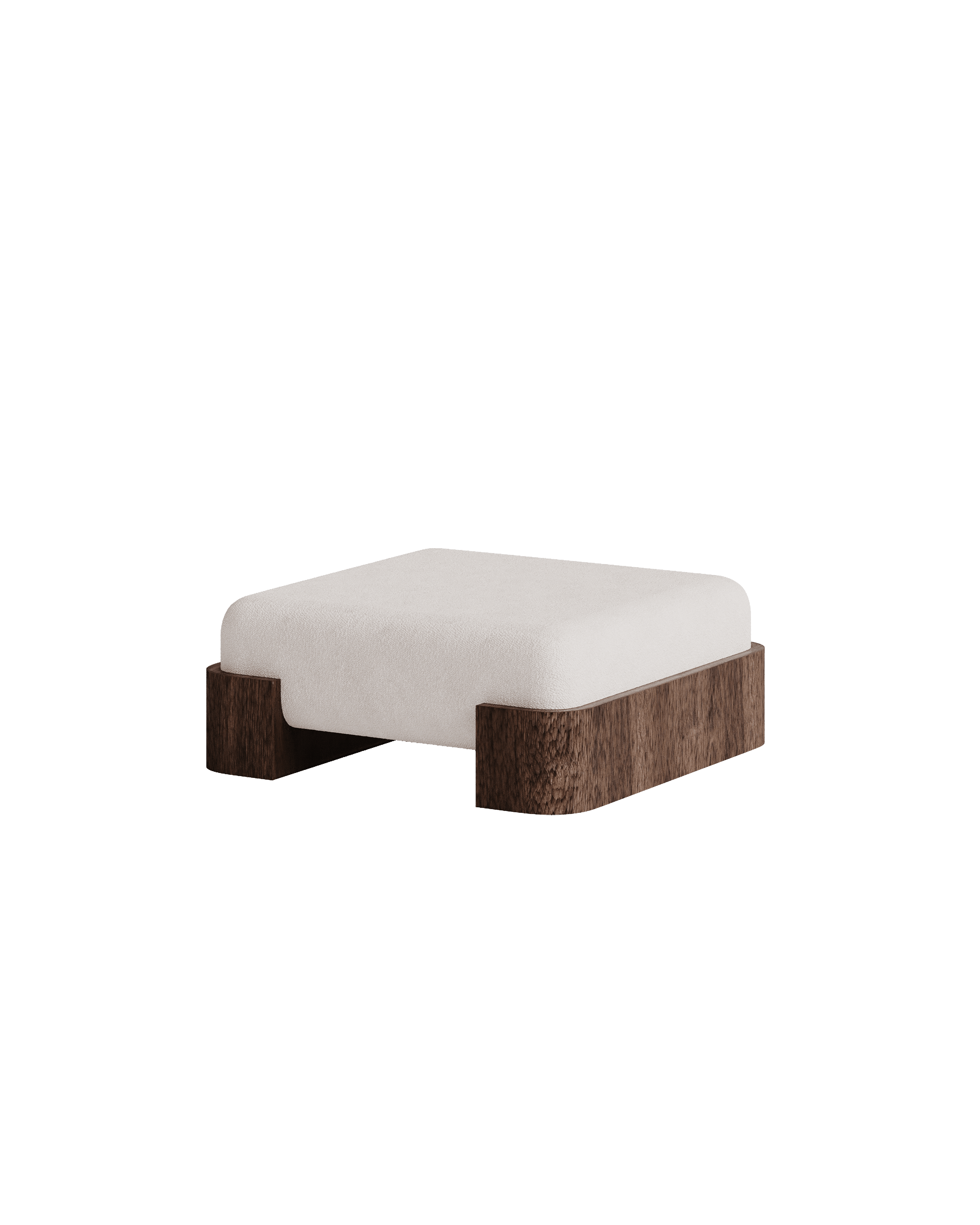 Manhattan Ottoman Two Feet by Girodroux & Delpy - cream textile cushion, solid wood U-shaped base