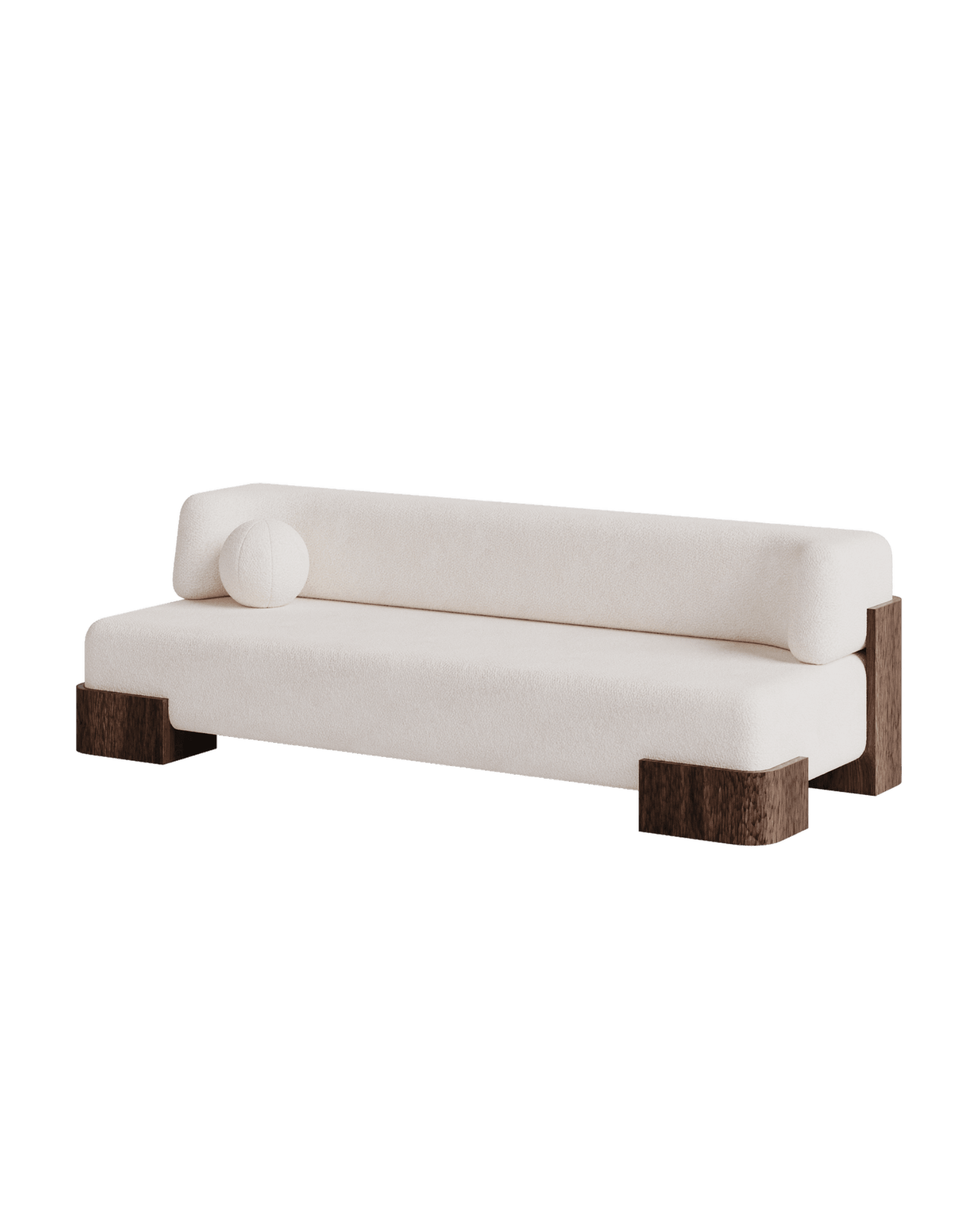 Manhattan Sofa Curved Backrest by Girodroux & Delpy - cream textile, asymmetric back, spherical bolster