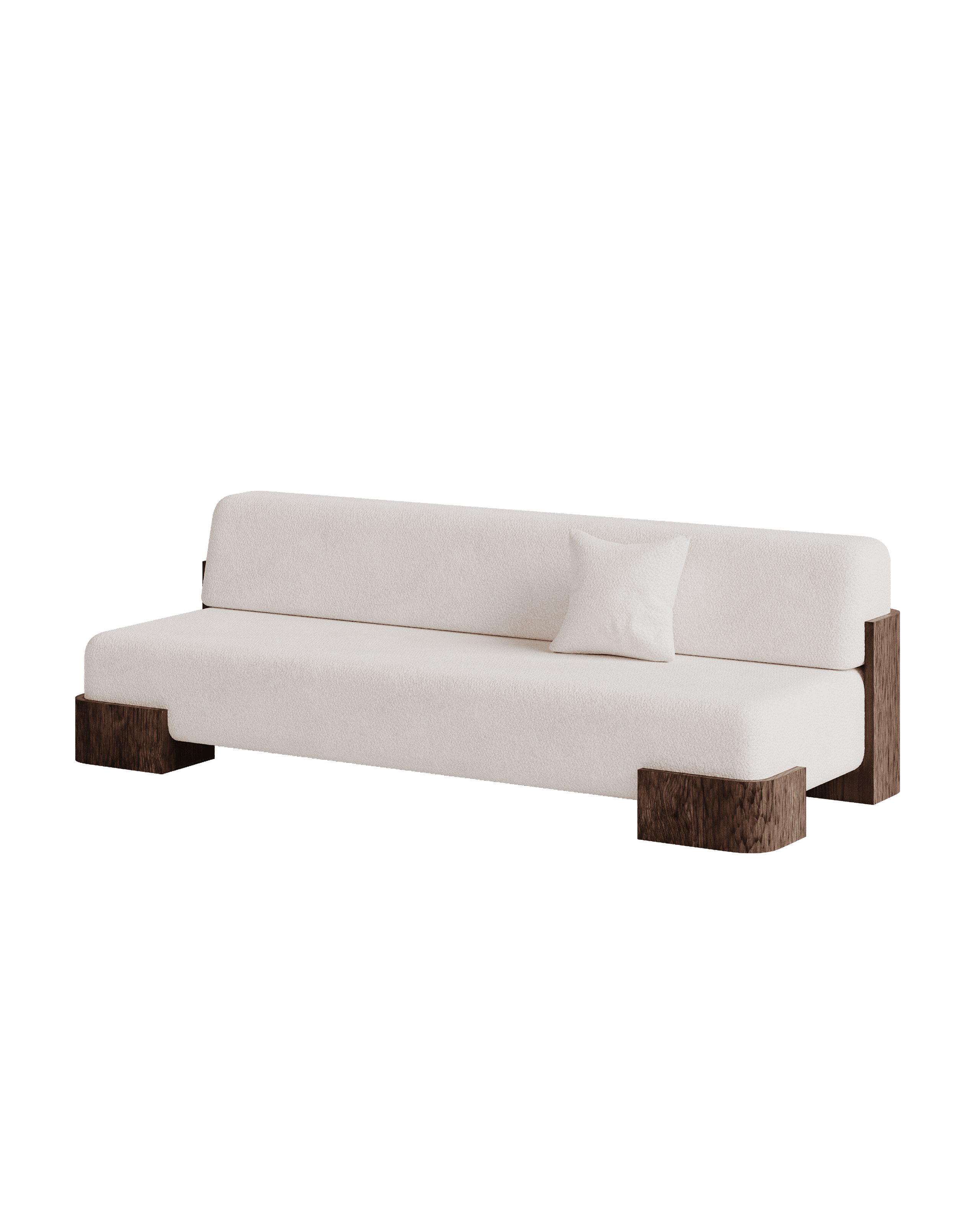 Manhattan Sofa Straight Backrest by Girodroux & Delpy - cream textile, dark wood base and back supports