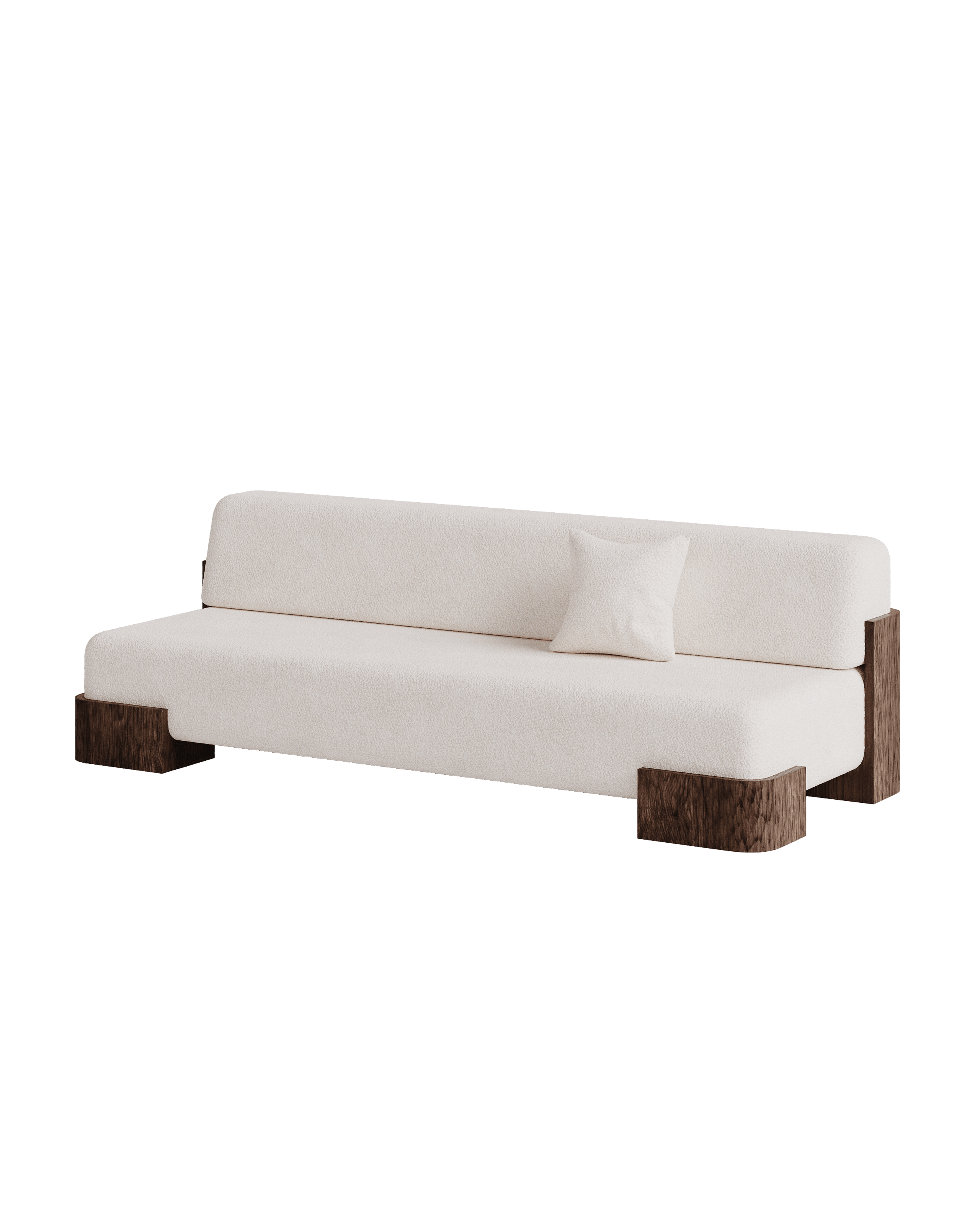Manhattan Sofa Straight Backrest by Girodroux & Delpy - cream textile, dark wood base and back supports