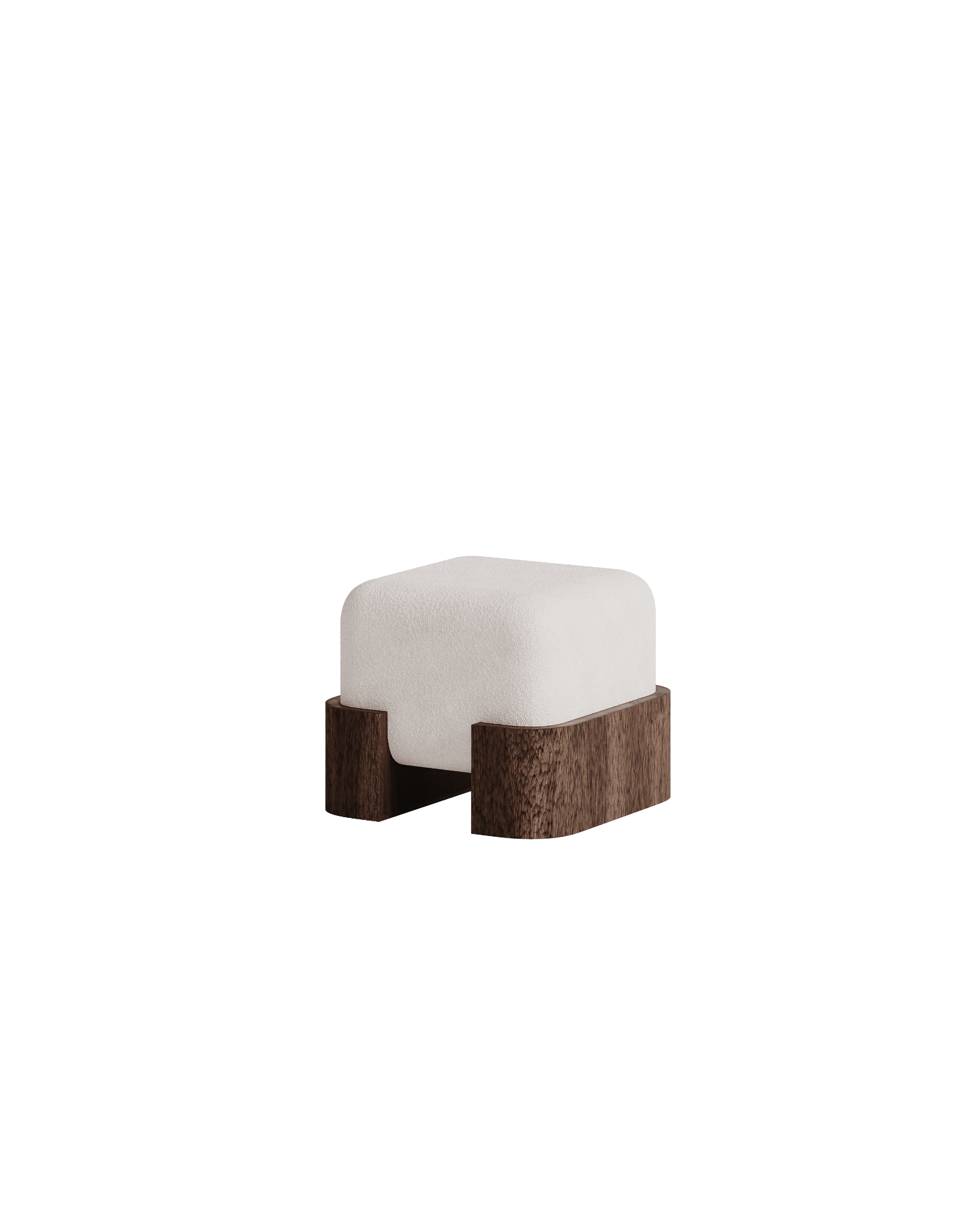 Manhattan Stool by Girodroux & Delpy - white textile cushion cradled by two curved dark wood sections