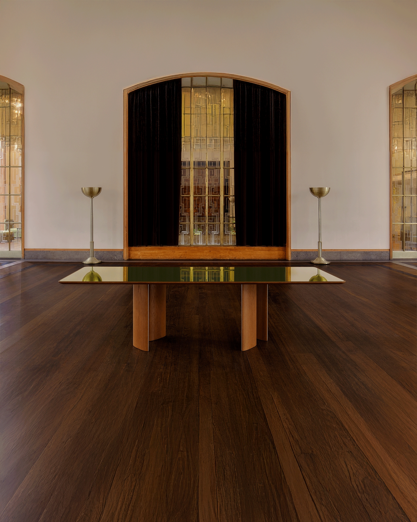 Mise En Scène by Tatjana von Stein, made of Lacquered Glass and Wood, Honey Oak version, picture 3