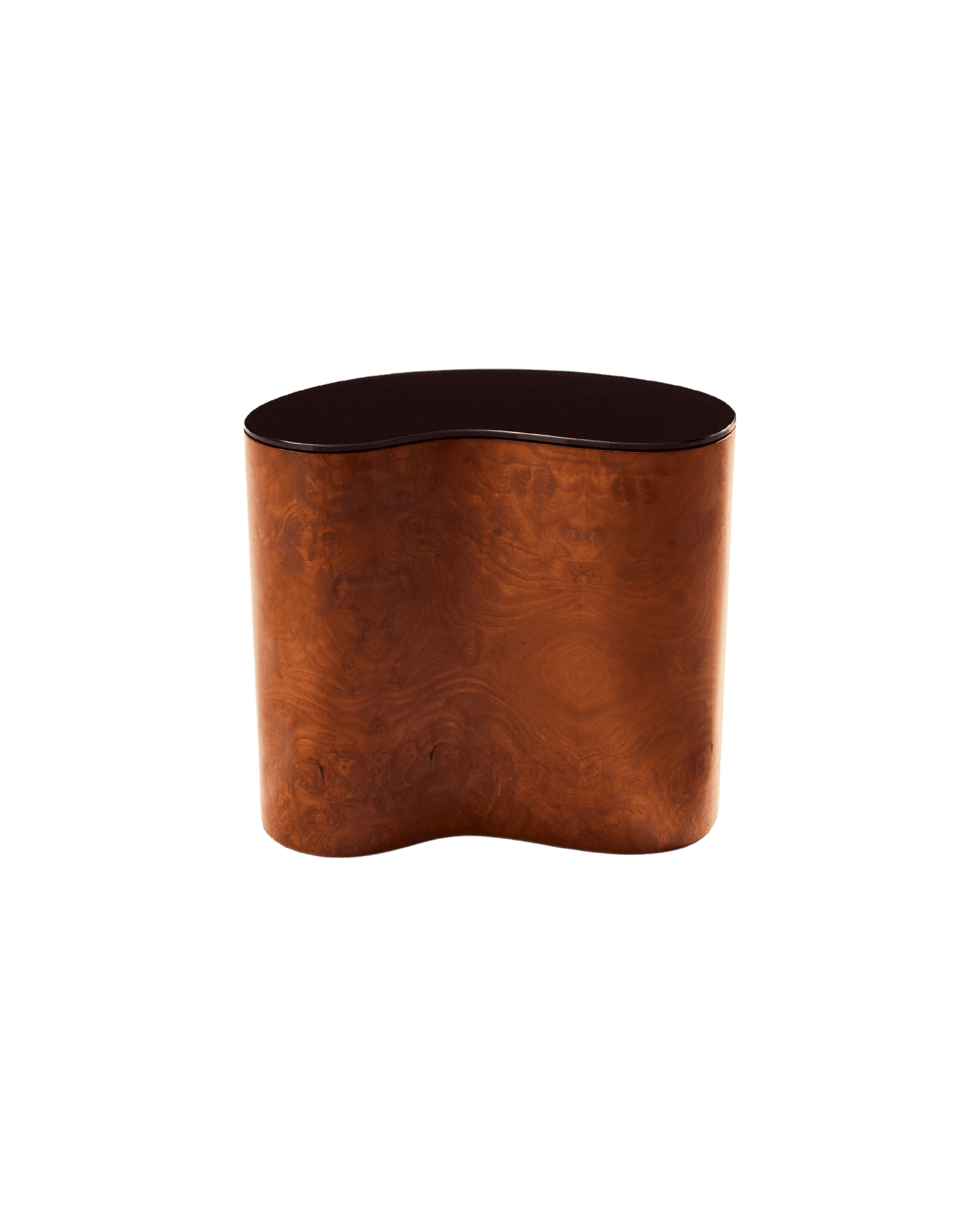 Glass Side Table by Tatjana von Stein - burl walnut wood and lacquered glass, Mise en Scène