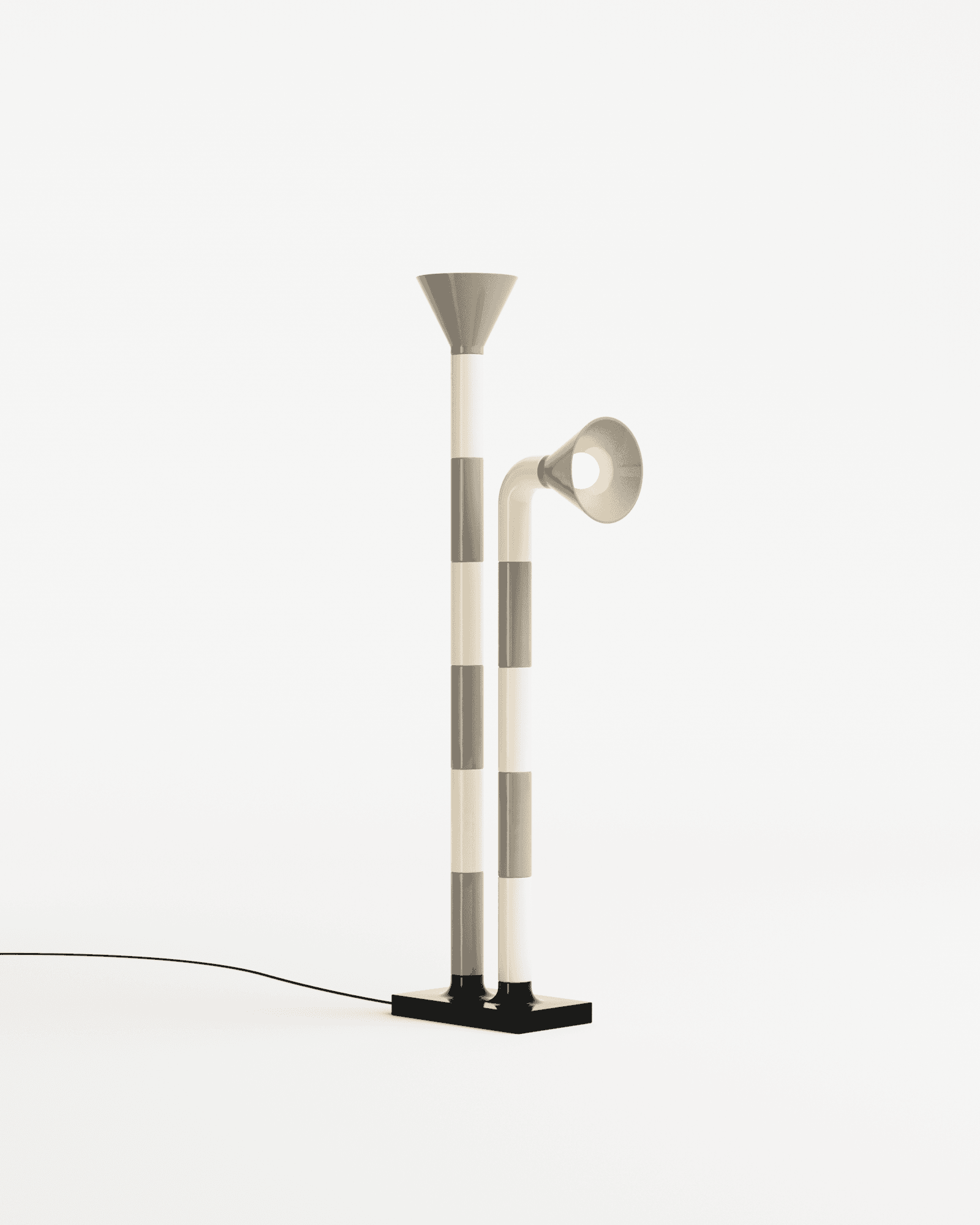 Modern Stripes floor lamp Milano by Adélie Ducasse – dual-shaft ceramic lamp, grey and cream stripes, asymmetric heights