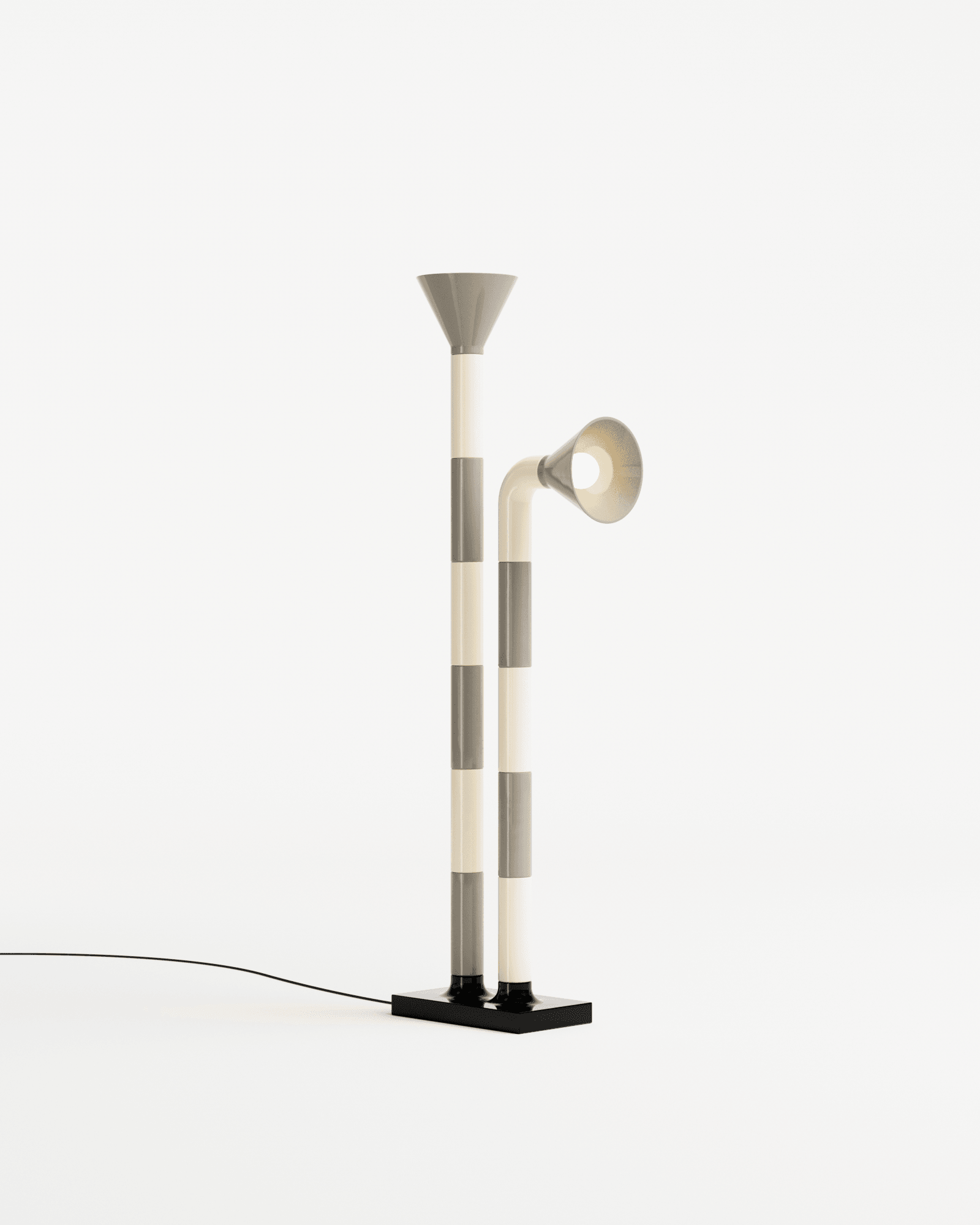 Modern Stripes floor lamp Milano by Adélie Ducasse – dual-shaft ceramic lamp, grey and cream stripes, asymmetric heights