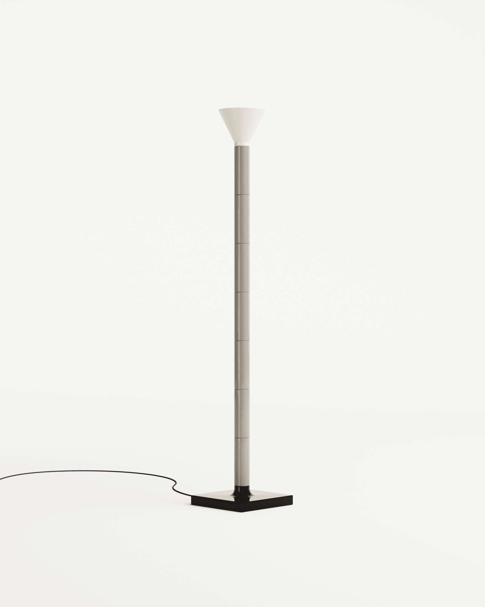 Modern Stripes floor lamp Montauk by Adélie Ducasse – segmented ceramic pole, inverted cone shade, geometric black and grey