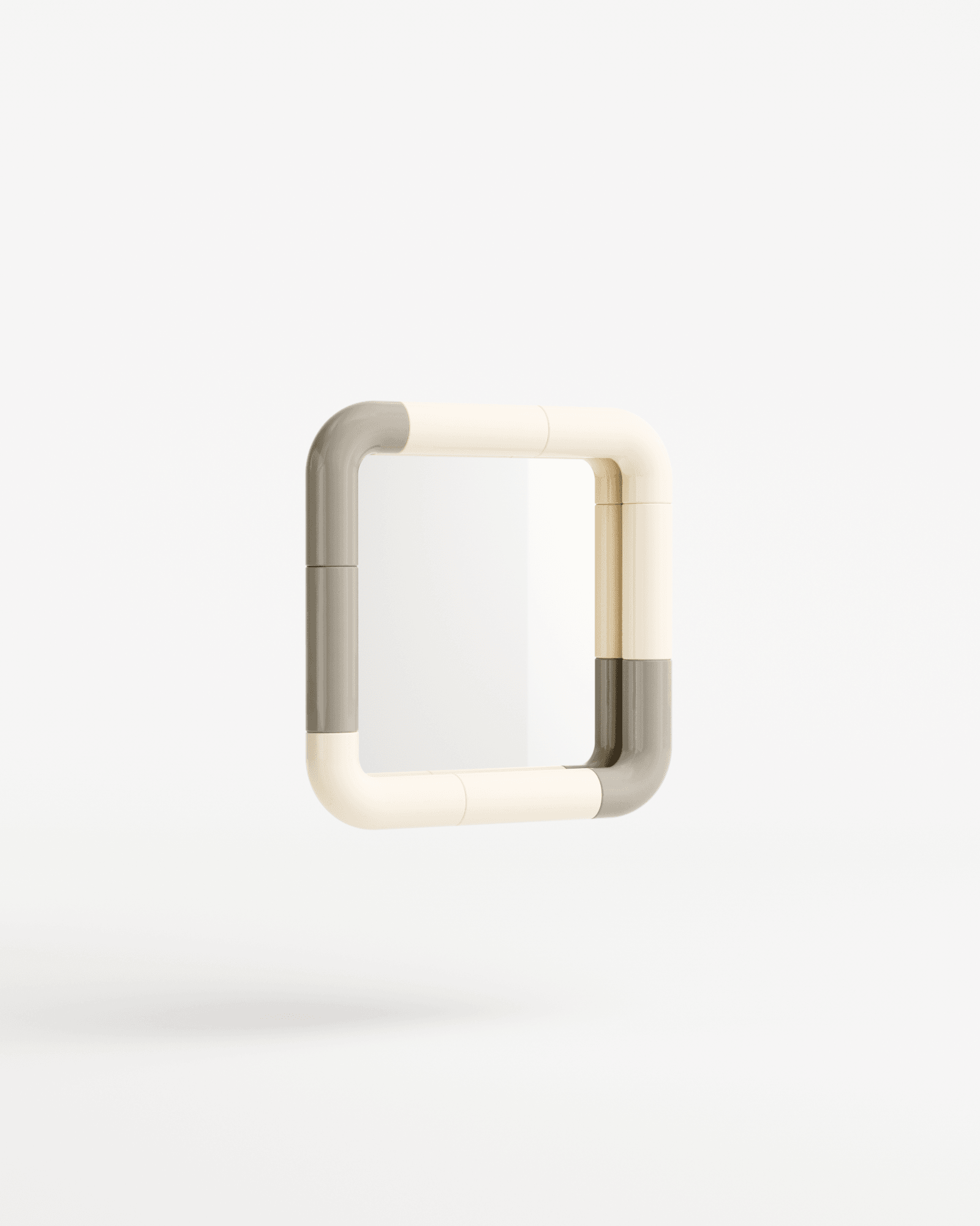 Modern Stripes mirror Malibu by Adélie Ducasse – ceramic square frame, alternating grey and off-white segments