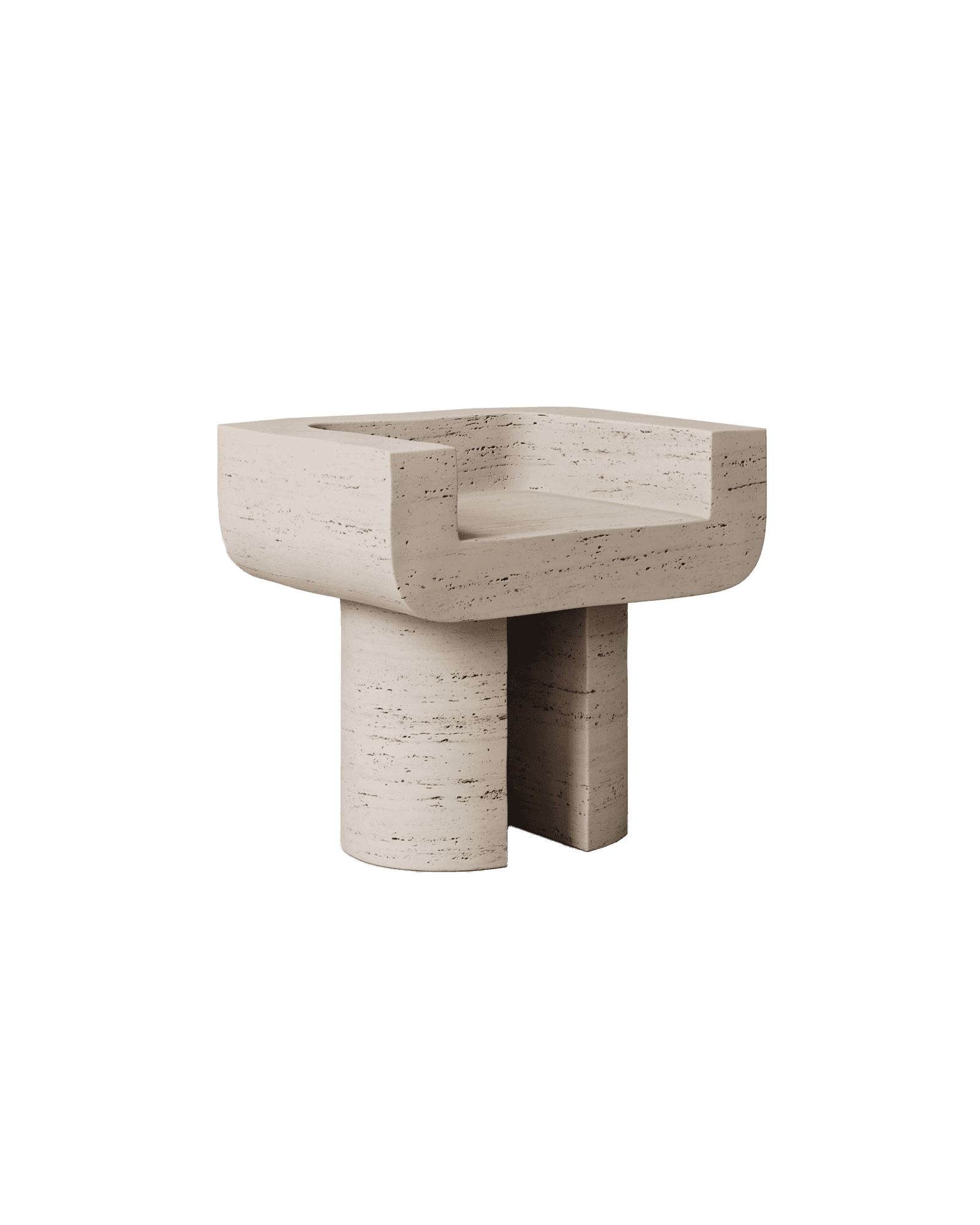 M_001 travertine armchair by Monolith - U-shaped monolithic seat with cylindrical and rectangular stone legs