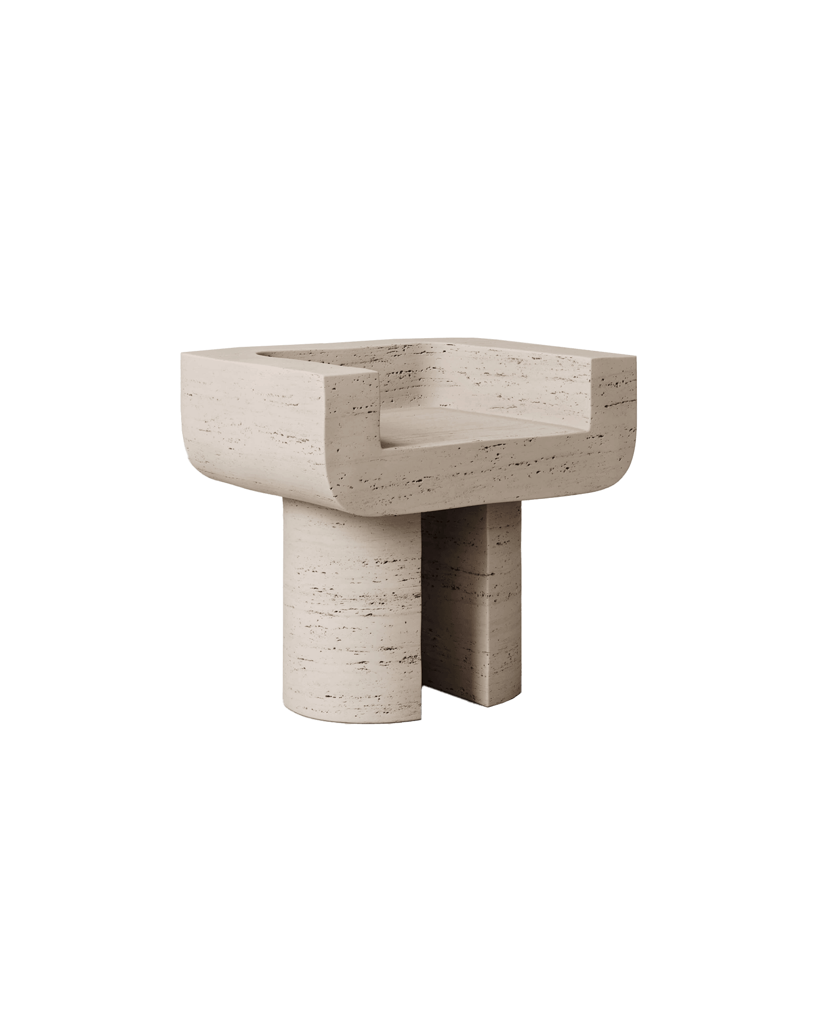 M_001 travertine armchair by Monolith - U-shaped monolithic seat with cylindrical and rectangular stone legs
