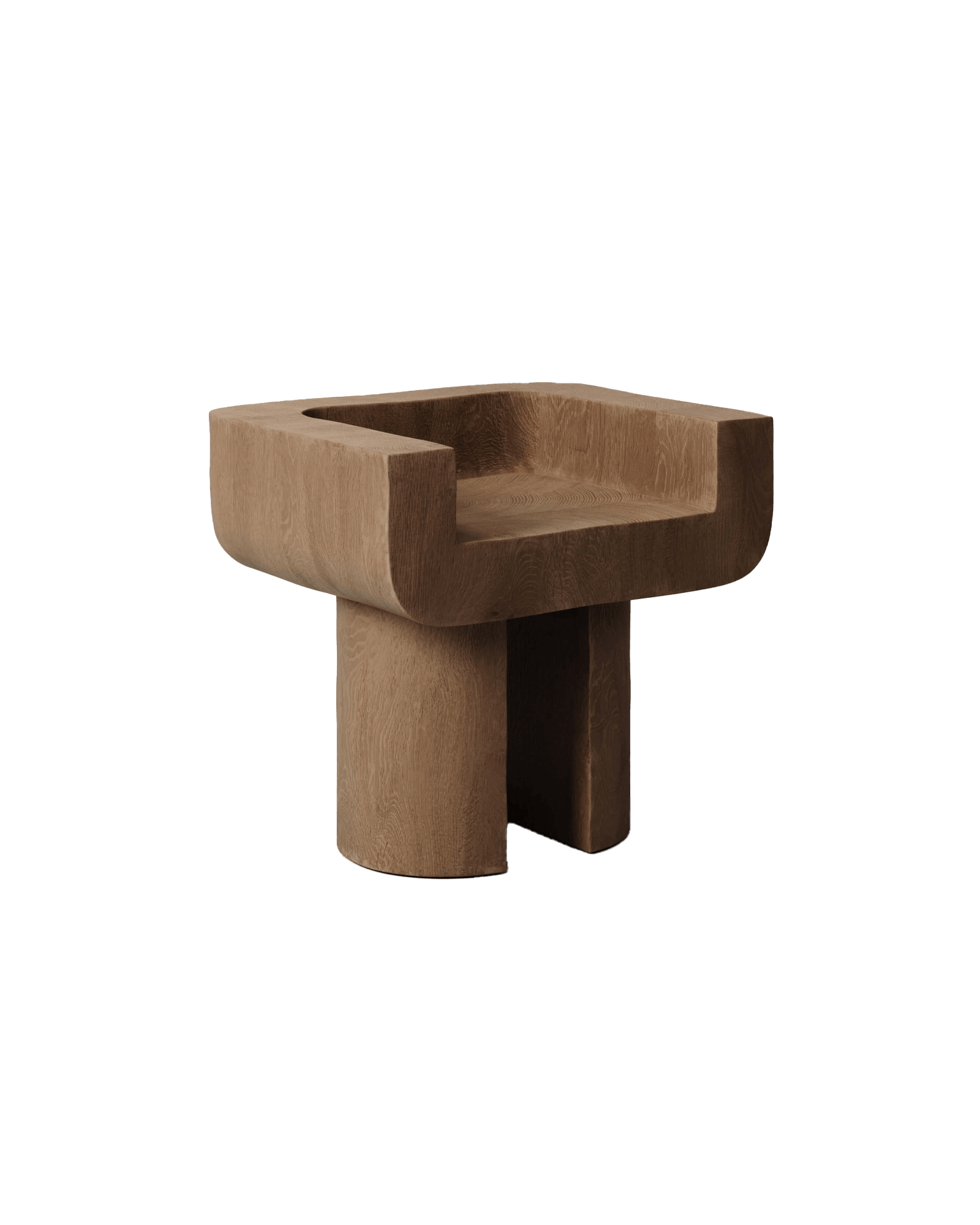 M_001 white oak armchair by Monolith - U-shaped integrated seat and arms on thick segmented base