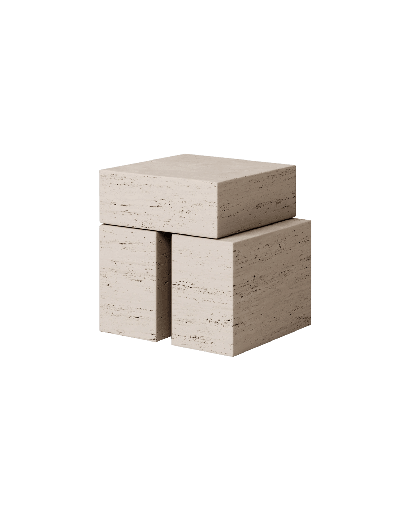 M_009 travertine nightstand by Monolith - three stacked stone blocks, natural porous surface, brutalist design