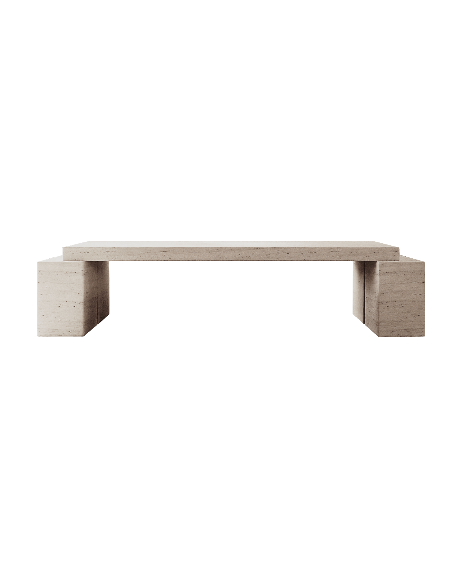 M_010 travertine dining table by Monolith - rectangular slab top on stacked block supports