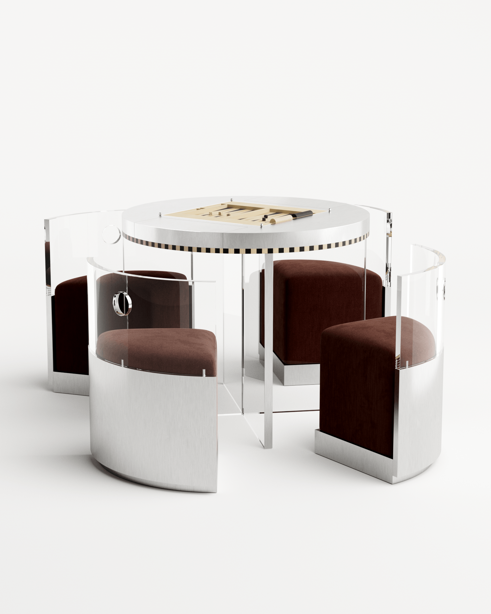Ec8 by Necchi Architecture, made of Brushed Stainless Steel and Wood, Burgundy version, picture 1