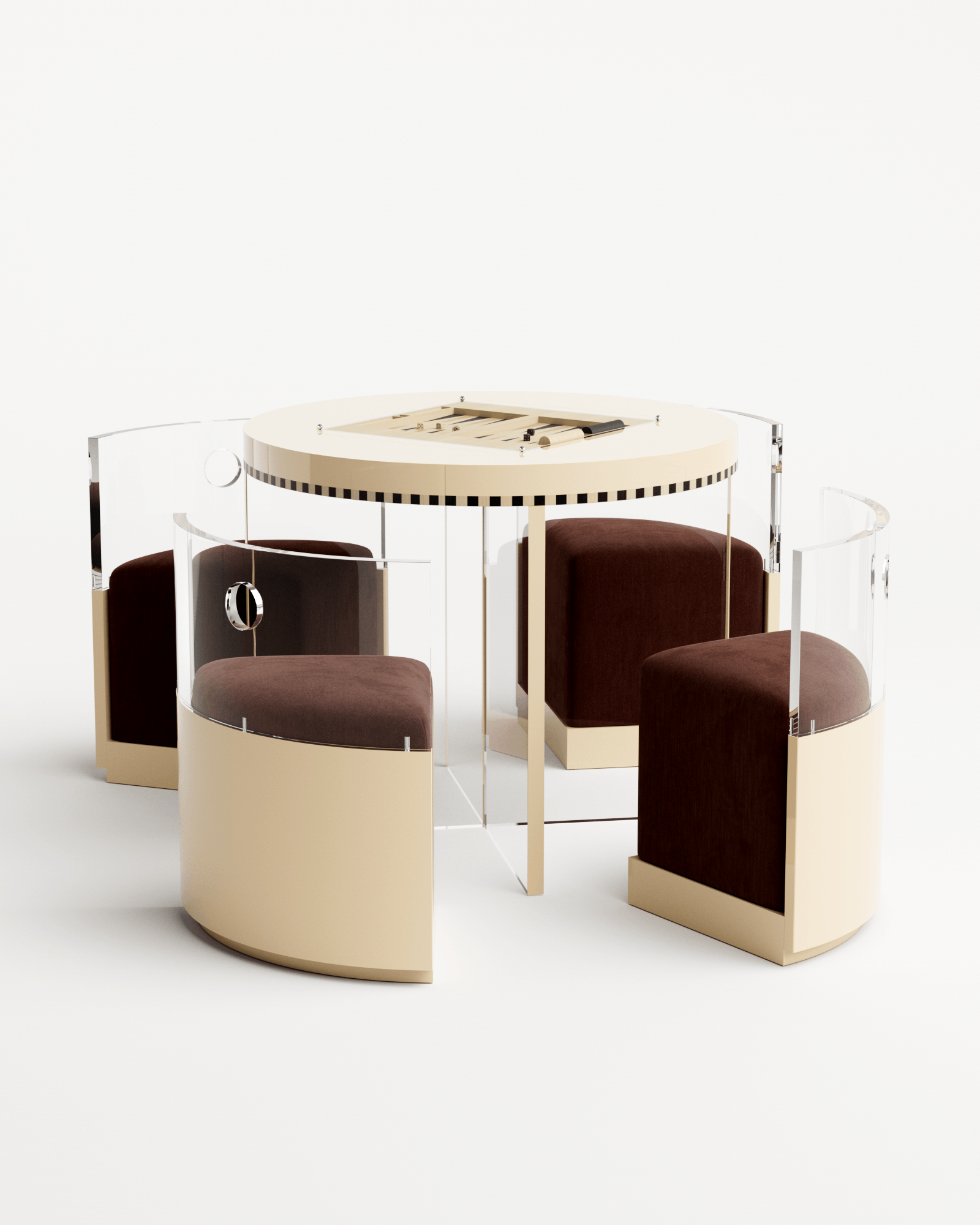 Ec8 by Necchi Architecture, made of Wood and Plexiglass, Lacquered Ivory / Burgundy version, picture 1