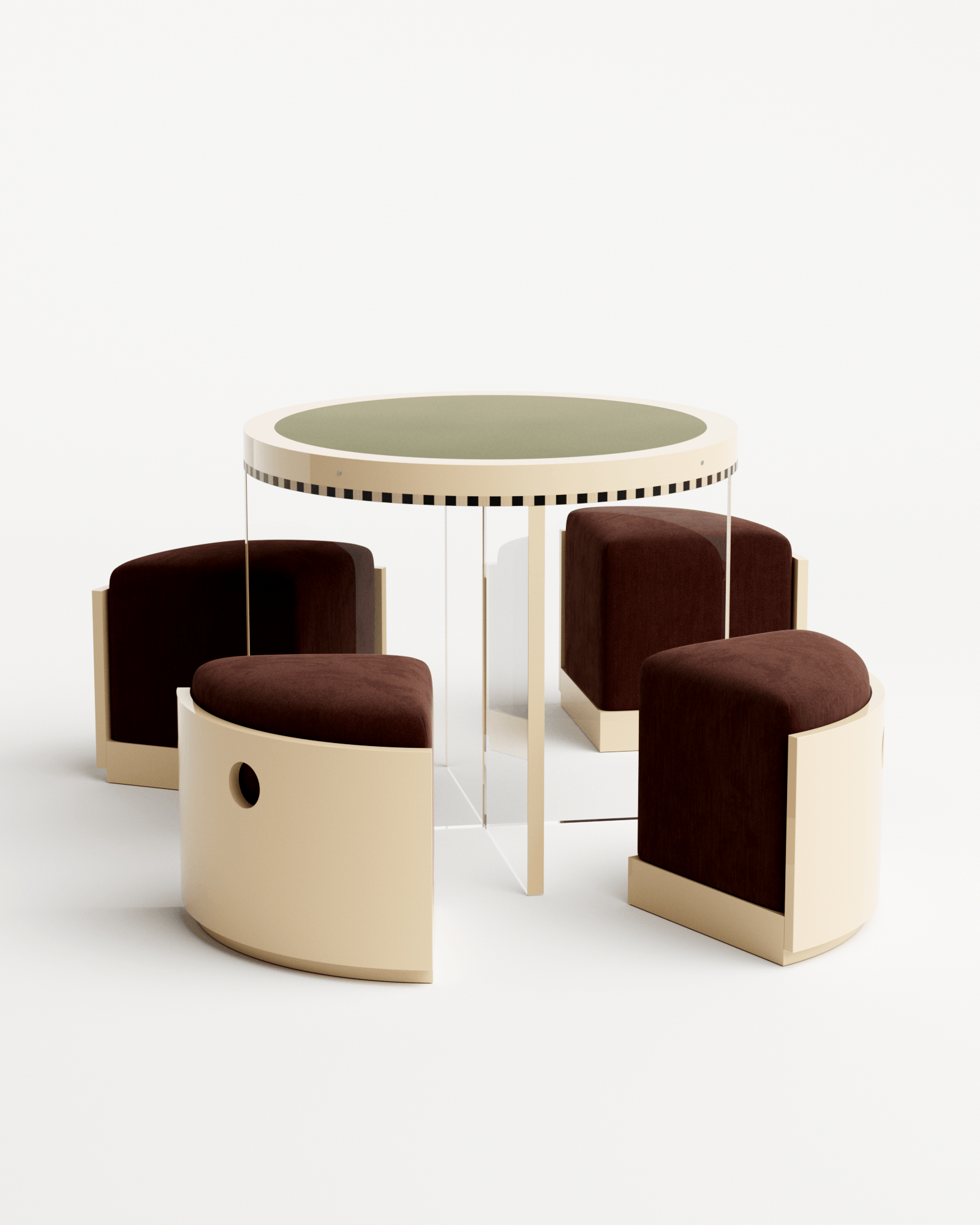 Ec8 by Necchi Architecture, made of Wood and Wood, Ivory Lacquer / Burgundy version, picture 1