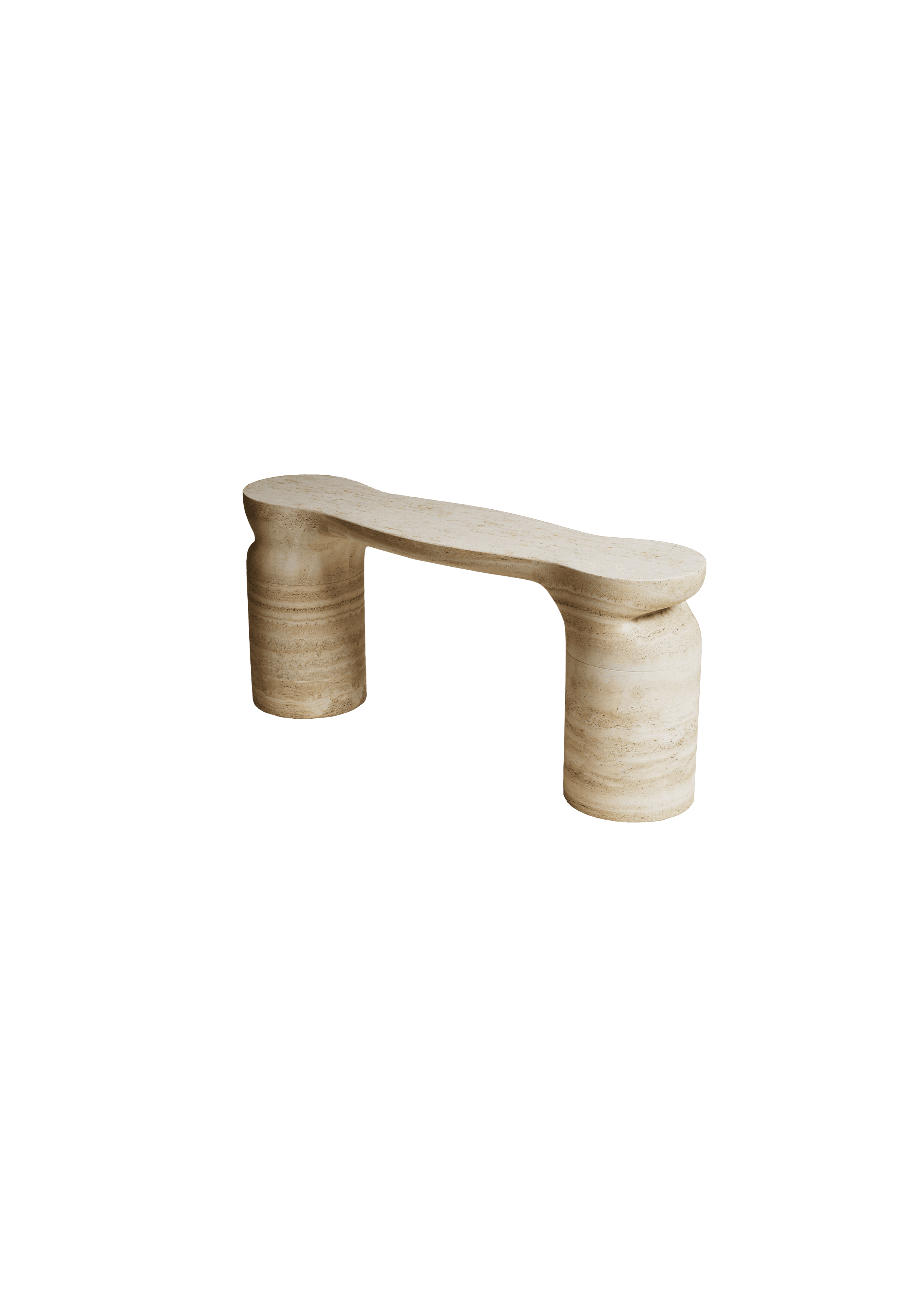 Travertine console table with wavy top and cylindrical legs, Nubo by Mathieu Delacroix