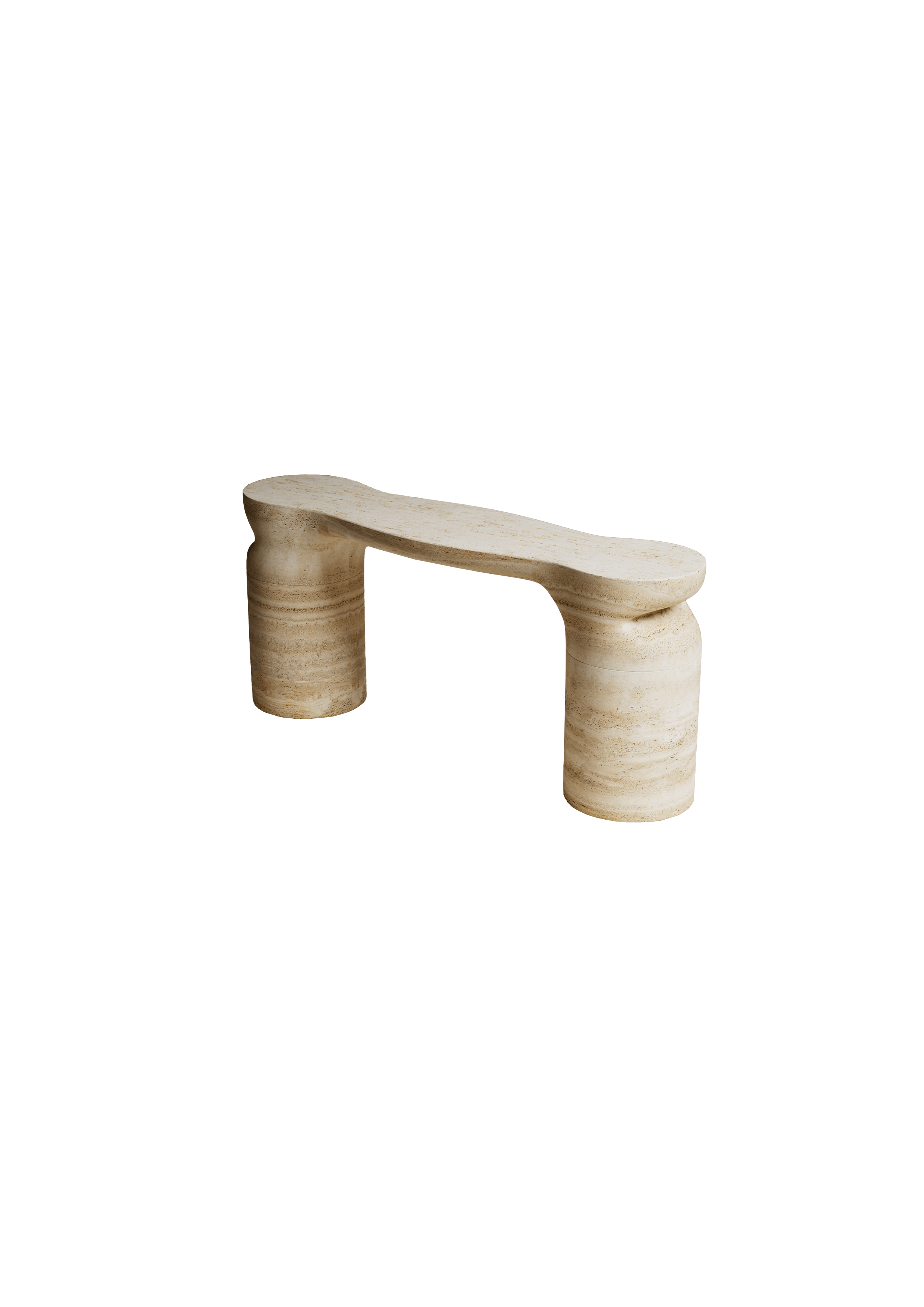 Travertine console table with wavy top and cylindrical legs, Nubo by Mathieu Delacroix