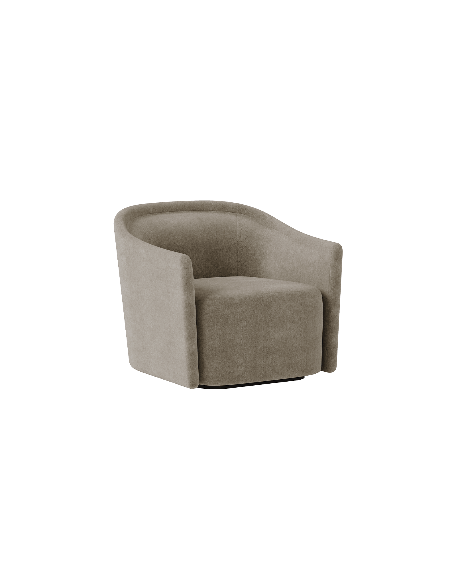Orso compact armchair with rounded back and arms in taupe textile, Mathieu Delacroix