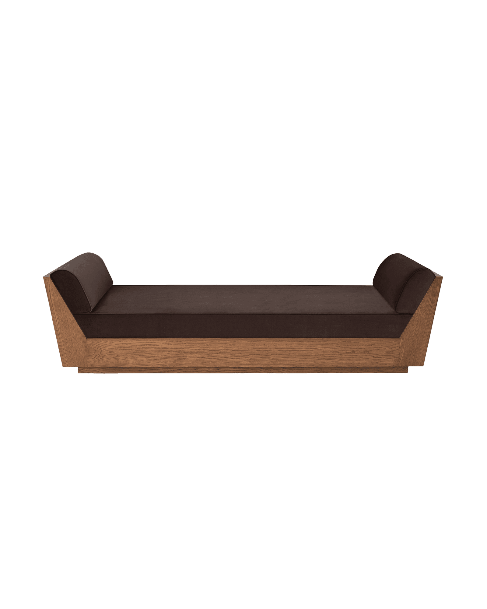 Pedregal Daybed by Atelier de Troupe - light wood base, low-profile upholstered seat with curved end bolsters
