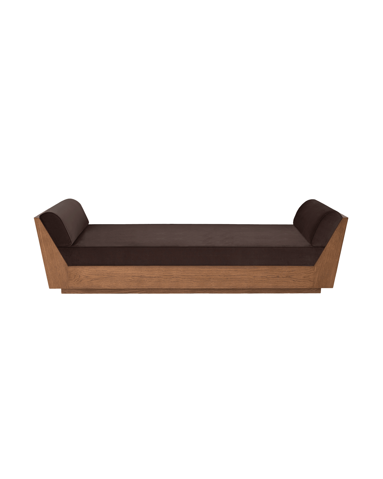 Pedregal Daybed by Atelier de Troupe - light wood base, low-profile upholstered seat with curved end bolsters