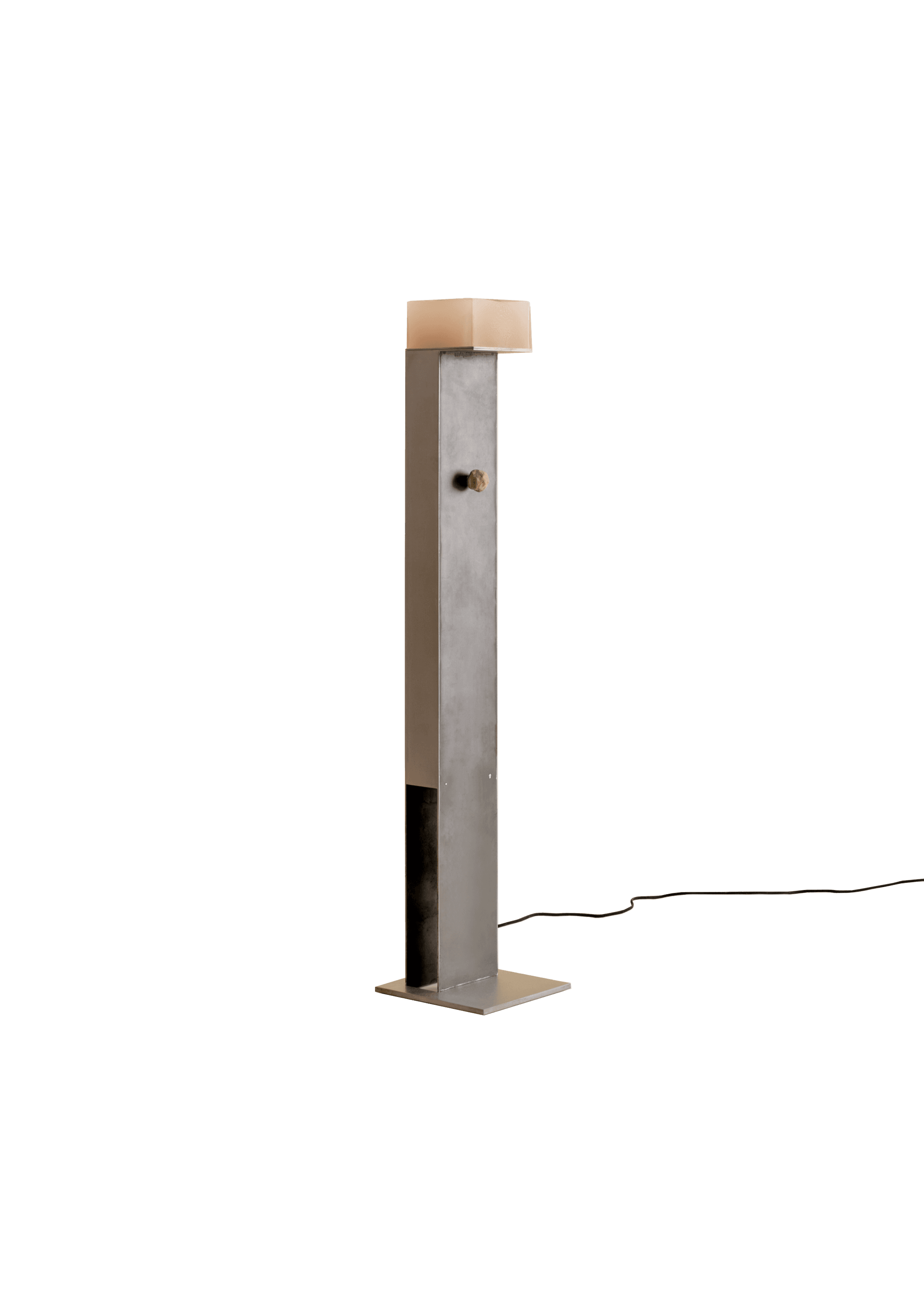 Brushed grey metal floor lamp, translucent diffuser and textured knob, Perception Floor Lamp by Known Work Studio