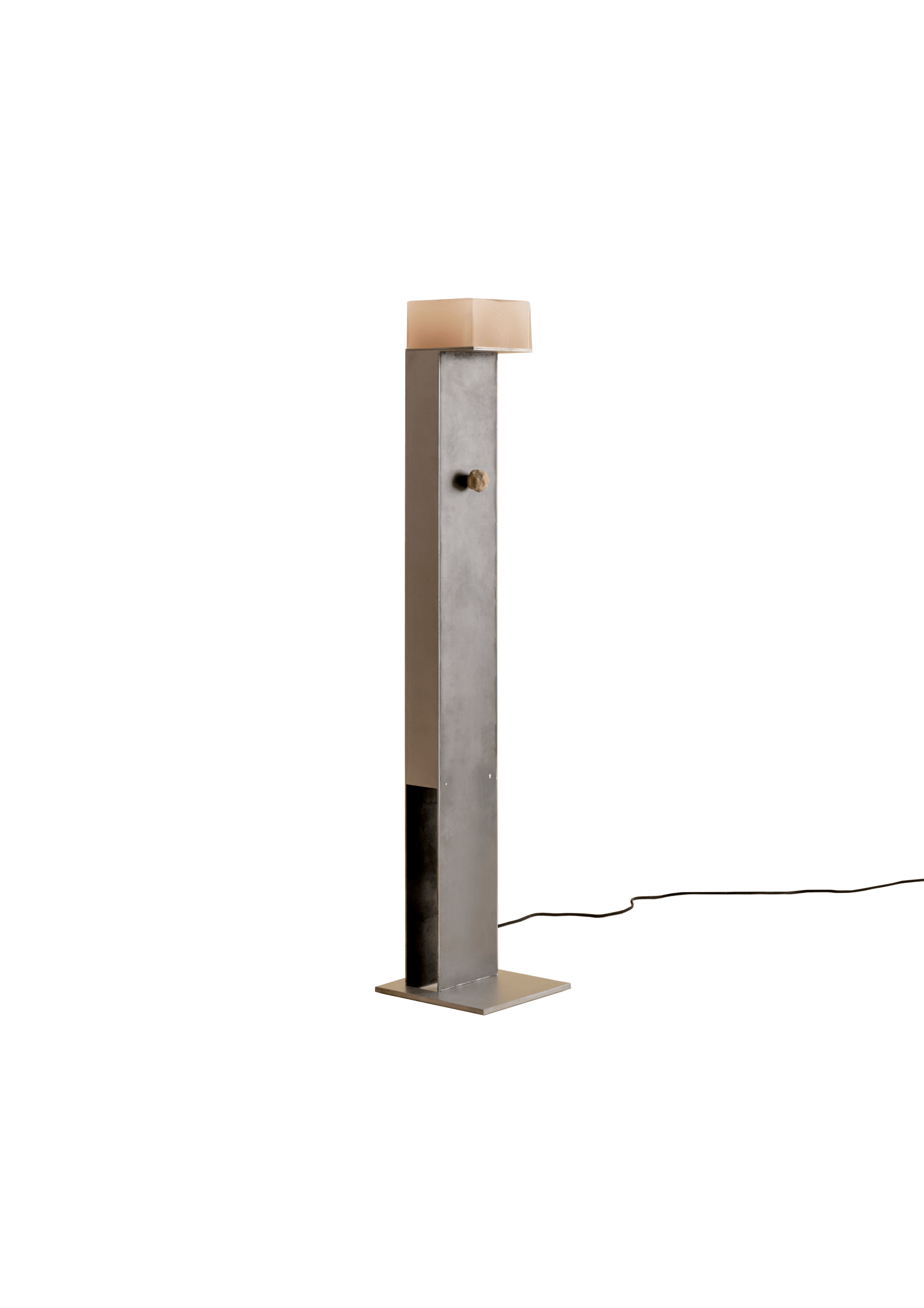 Brushed grey metal floor lamp, translucent diffuser and textured knob, Perception Floor Lamp by Known Work Studio