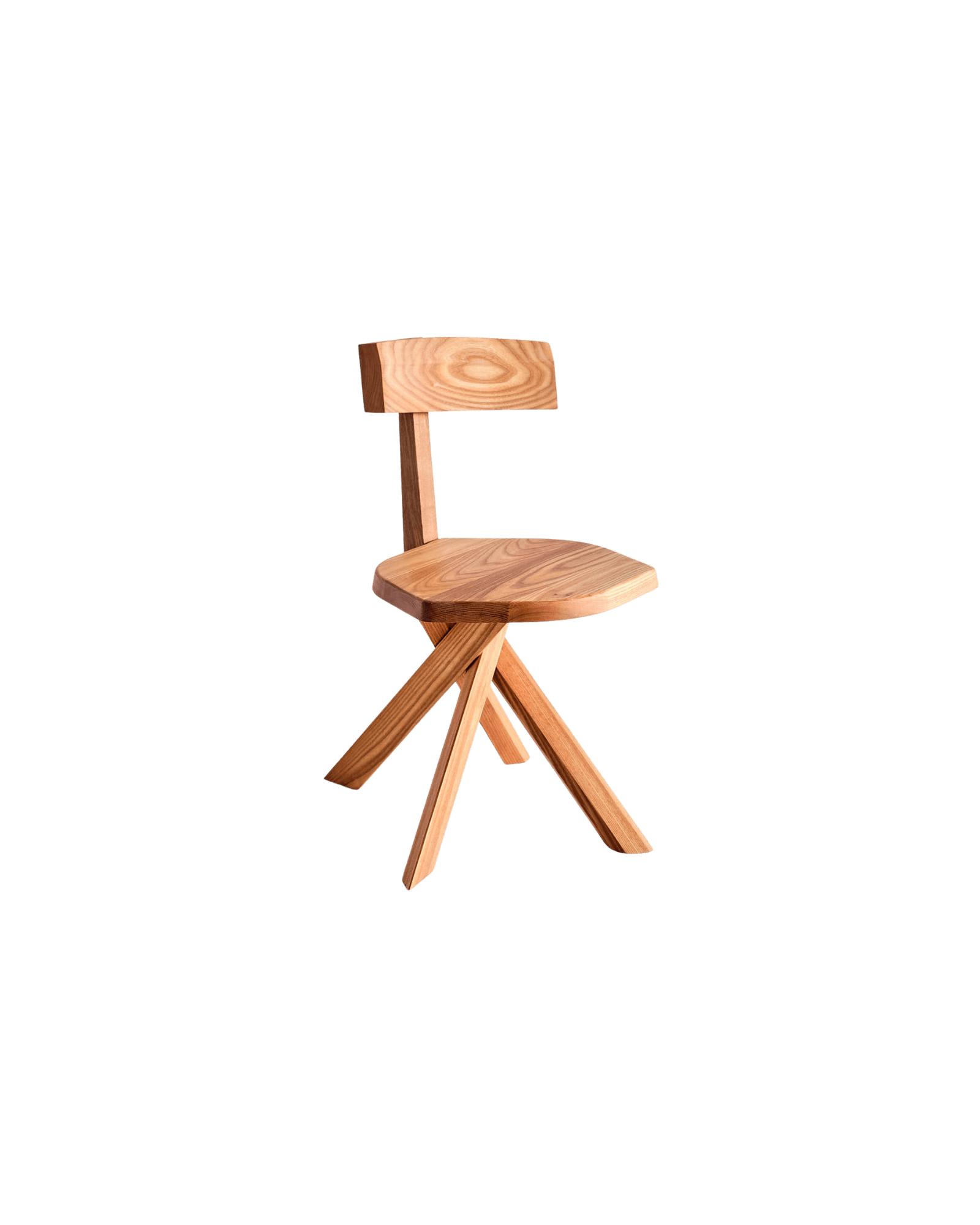 Pierre Chapo S34 shaped back chair, polygonal solid oak seat on three splayed legs, by Chapo Création