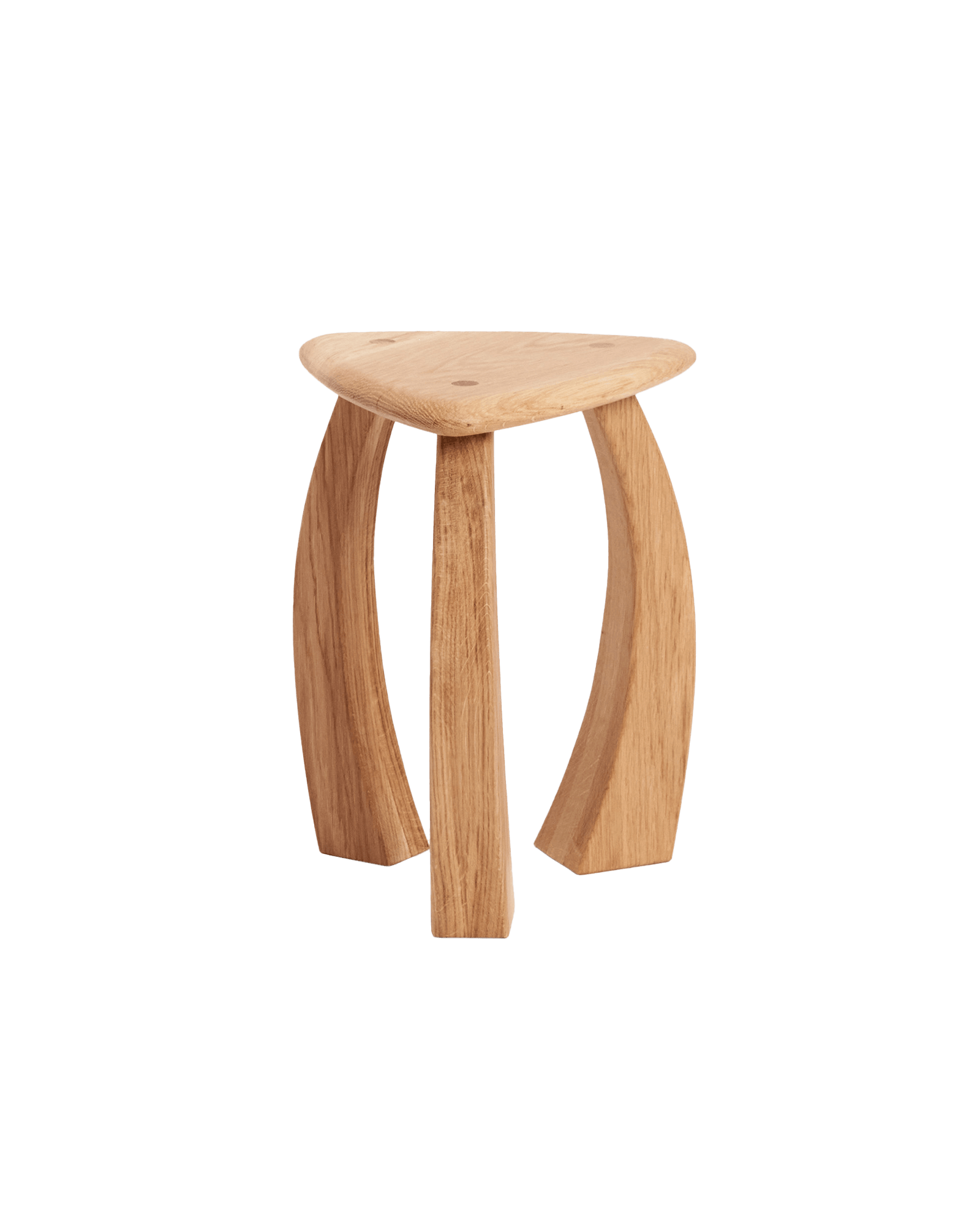 Arc de Stool '52 by Project 213A - light wood triangular stool, two curved outer legs, central straight leg