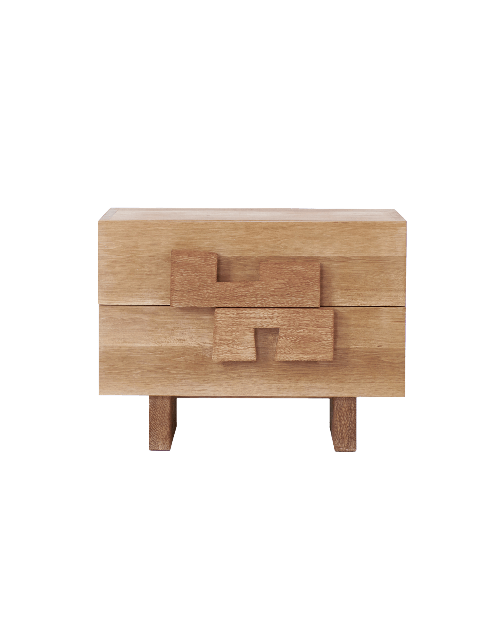 Douro Bedside Table Large by Project 213A - oak two-drawer bedside table, interlocking carved handles