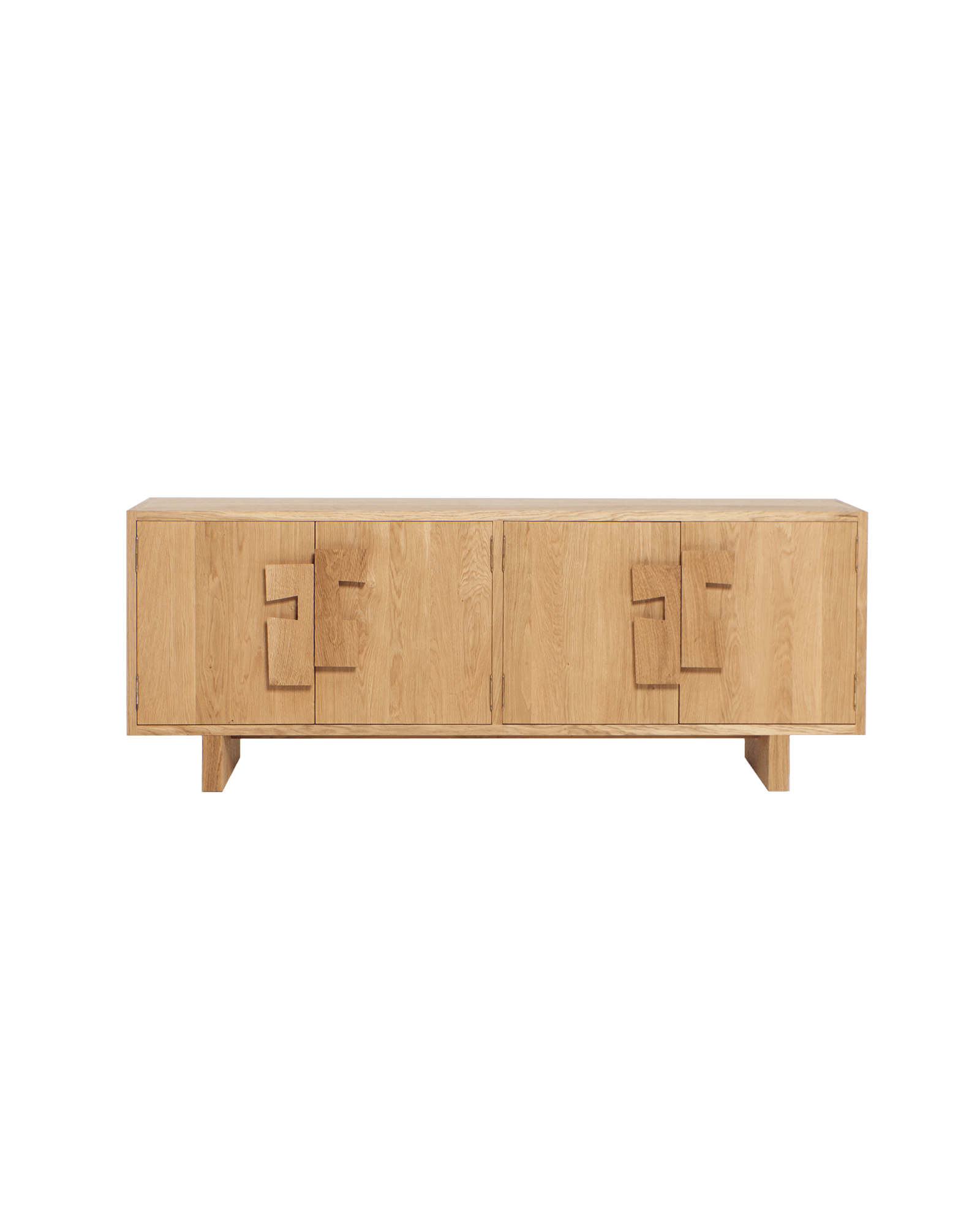 Douro Credenza by Project 213A - oak four-door sideboard, layered geometric carved handles on outer doors
