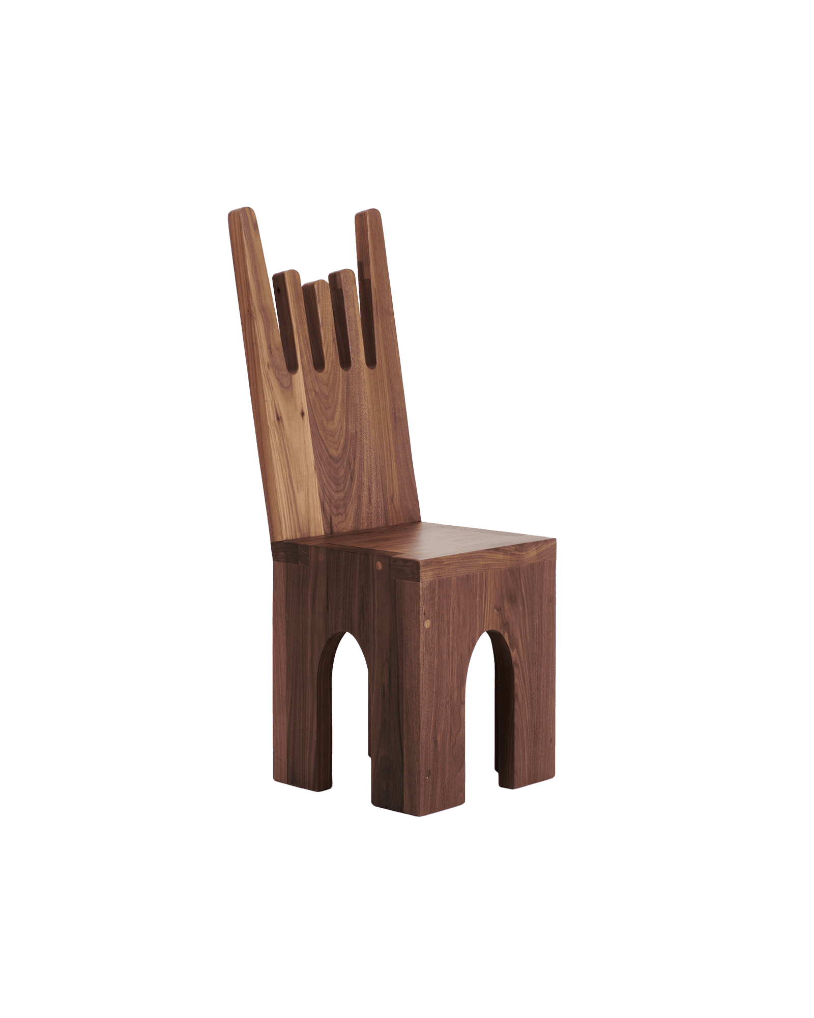 Porto Chair No5 by Project 213A - solid walnut, figurative carved backrest with arched cutout base, Northern Portugal