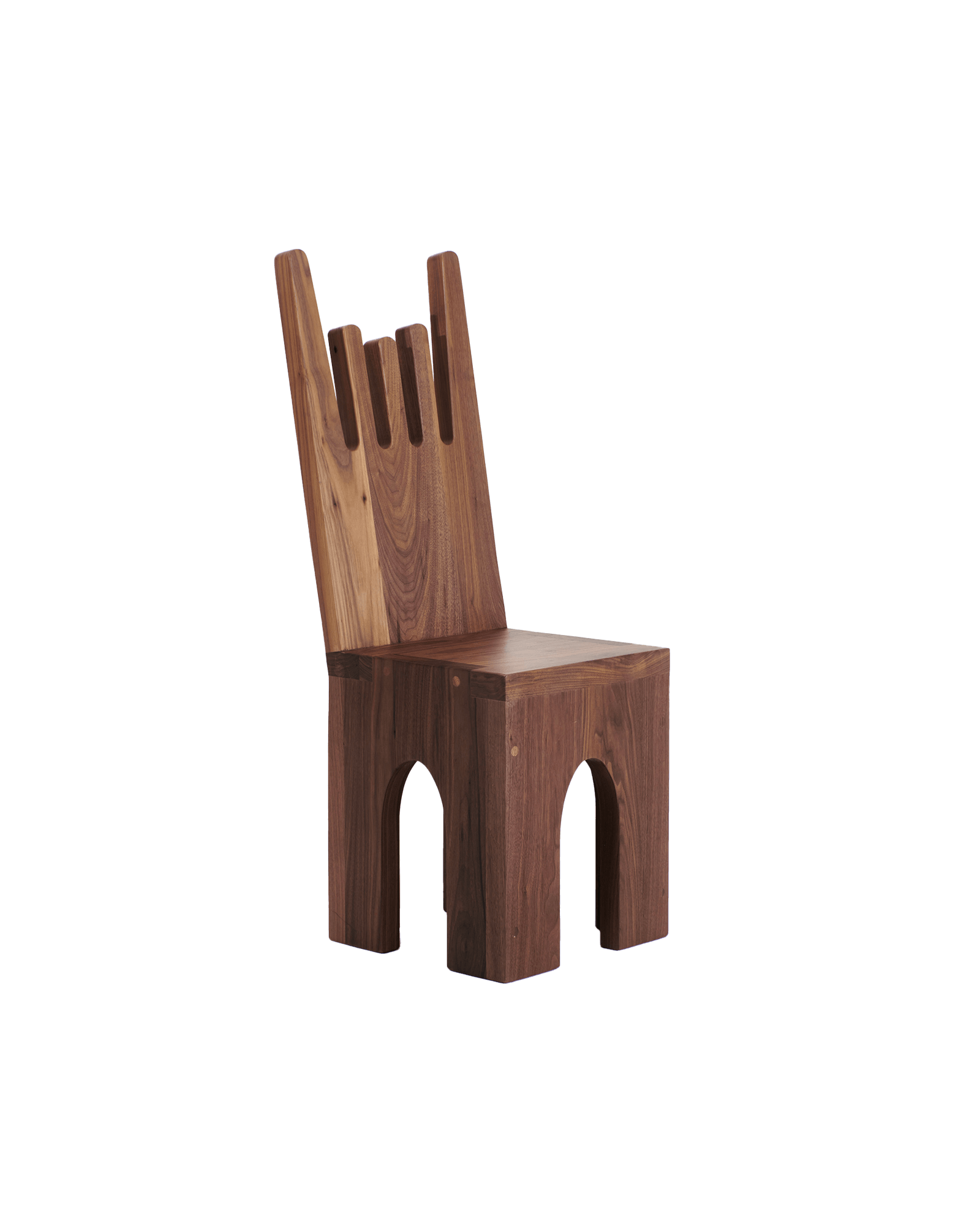 Porto Chair No5 by Project 213A - solid walnut, figurative carved backrest with arched cutout base, Northern Portugal
