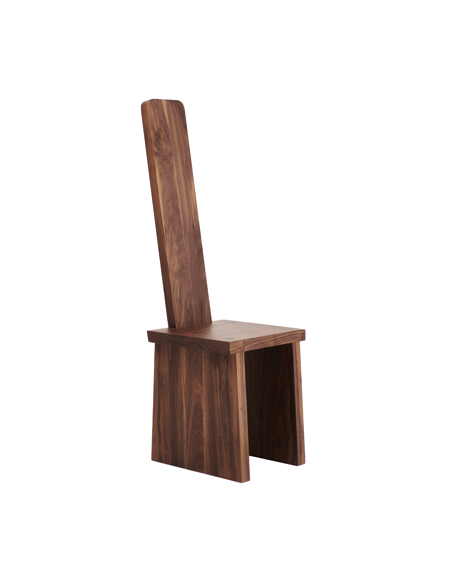 Porto Chair No4 by Project 213A - dark solid walnut, tall angled backrest and solid block base, hand carved