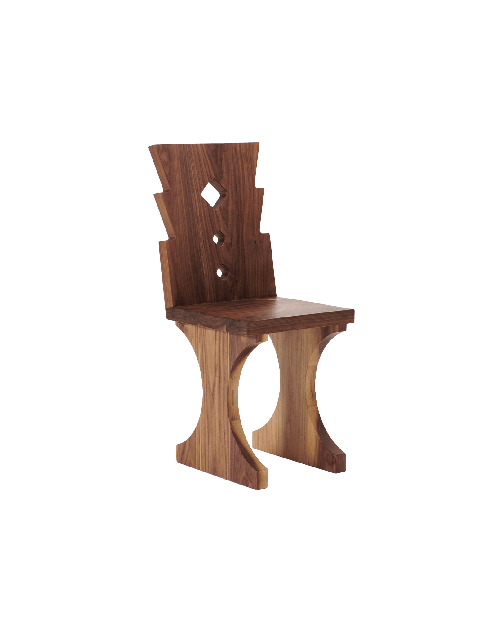 Porto Chair No6 by Project 213A - solid walnut, hourglass base and diamond cutout backrest, carved in Northern Portugal