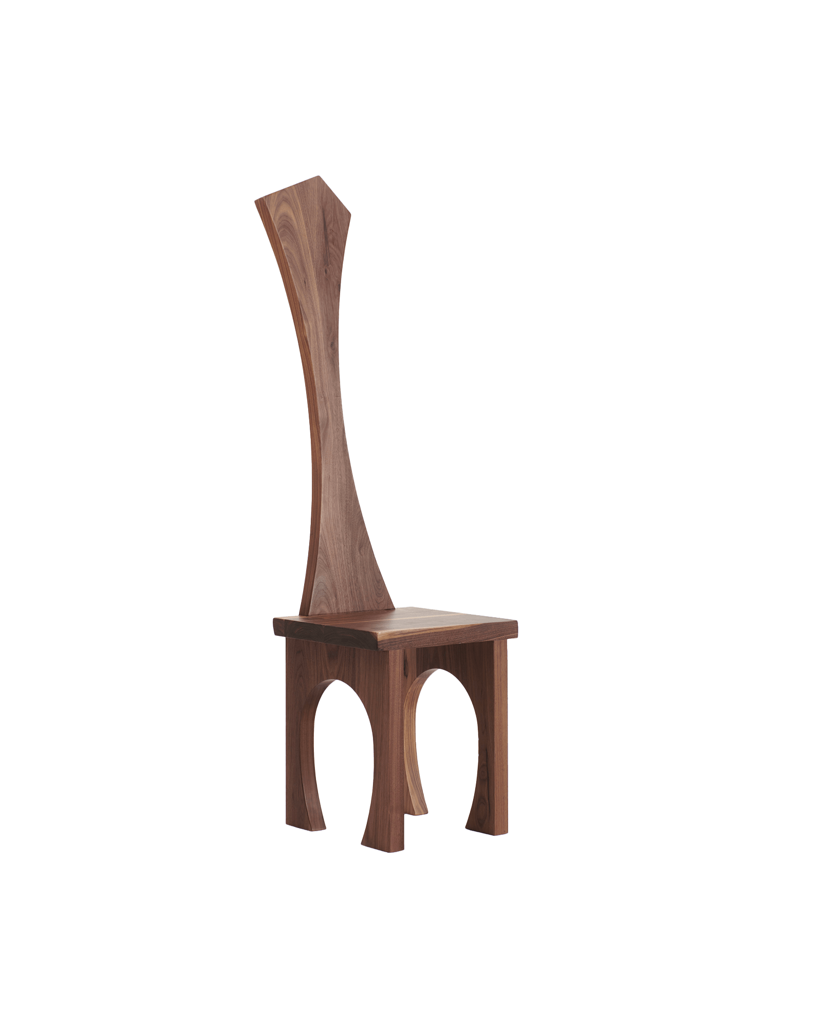 Porto Chair No8 by Project 213A - walnut chair, dramatically tall curved backrest, arched leg cutouts