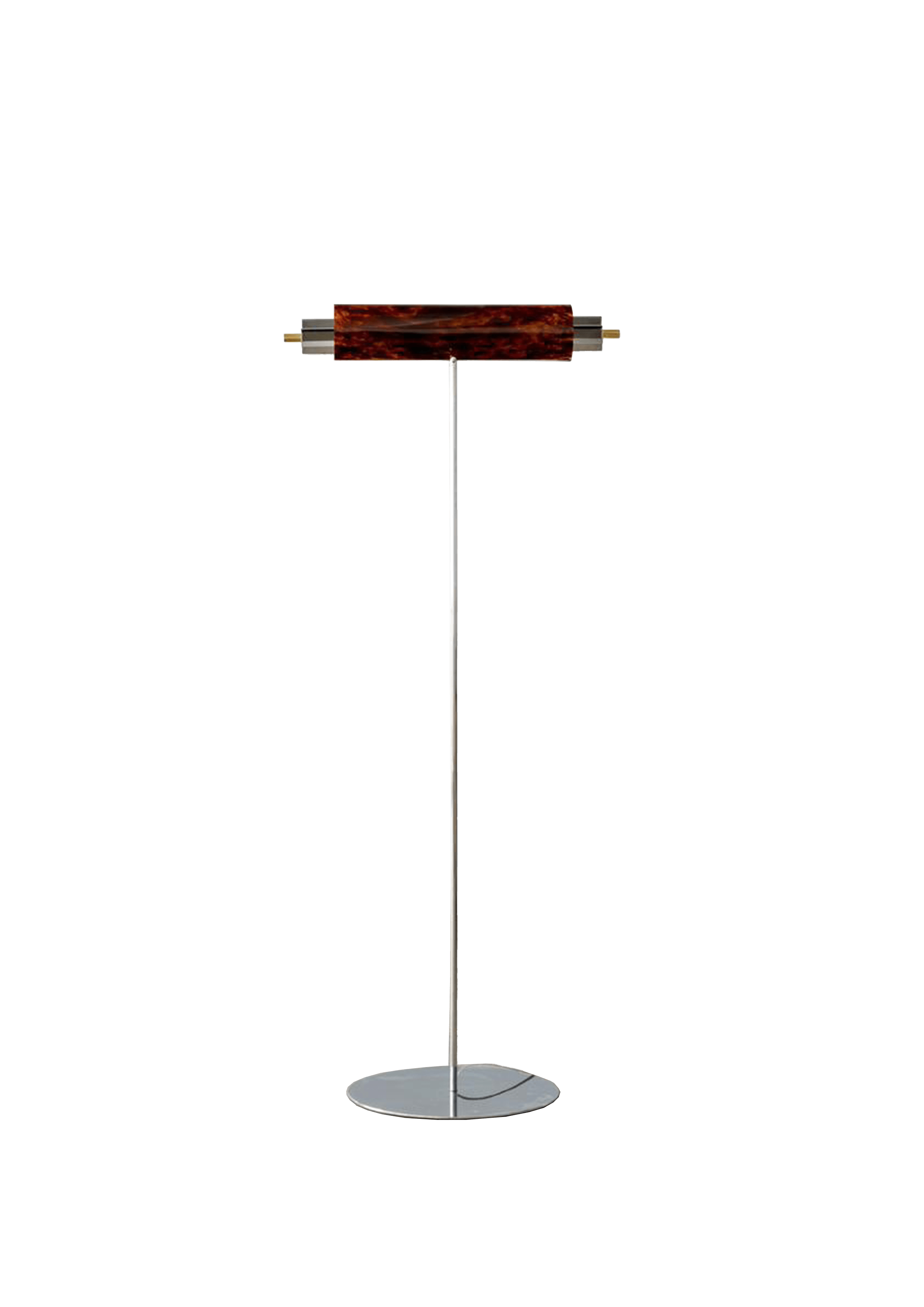 Bandeira floor lamp, slender metal pole with cylindrical tortoiseshell shade, Puro Tropical Legacy by Mobilia Puro