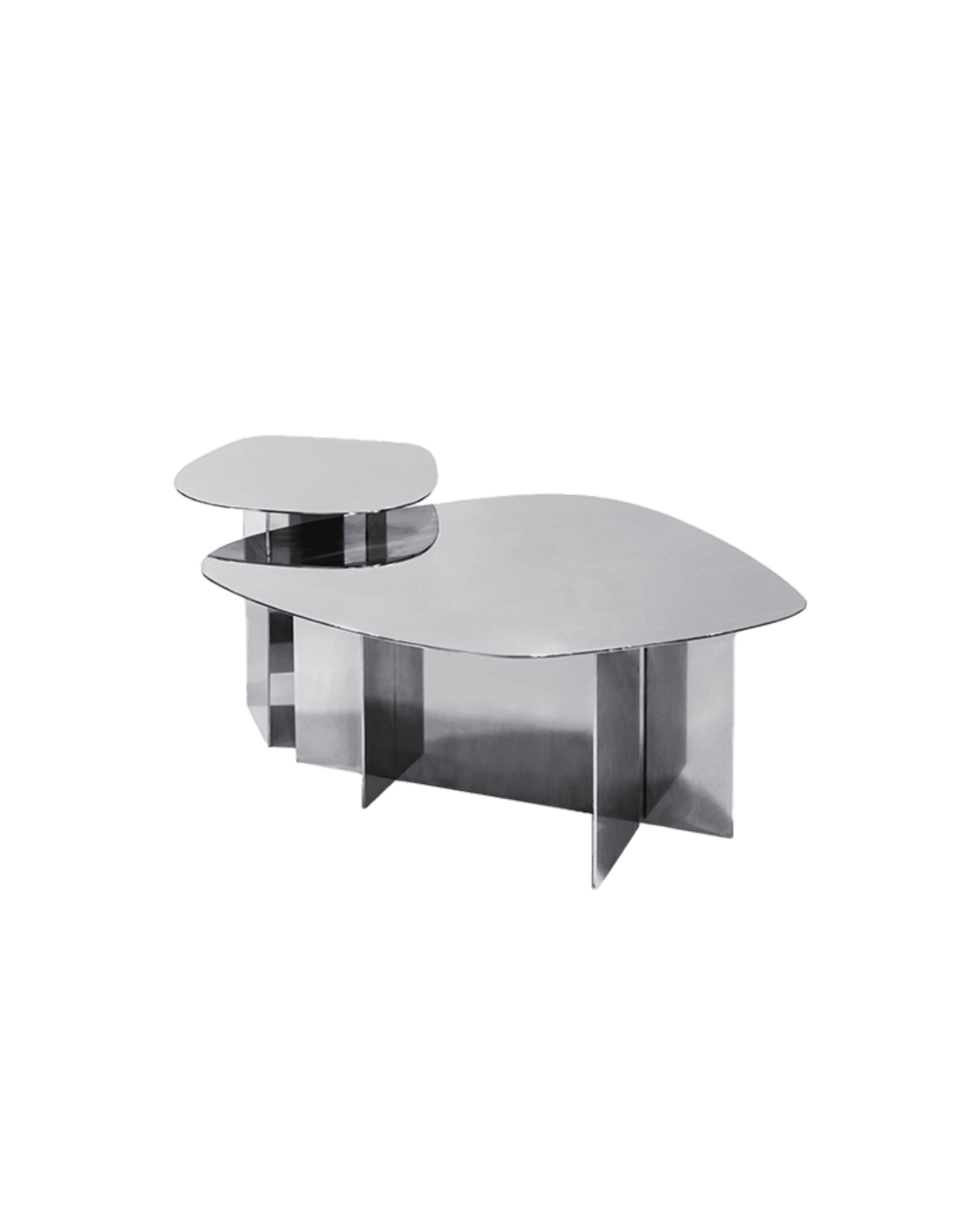LT-02 coffee table by Sabourin Costes, polished metal, organic double top, sculptural base