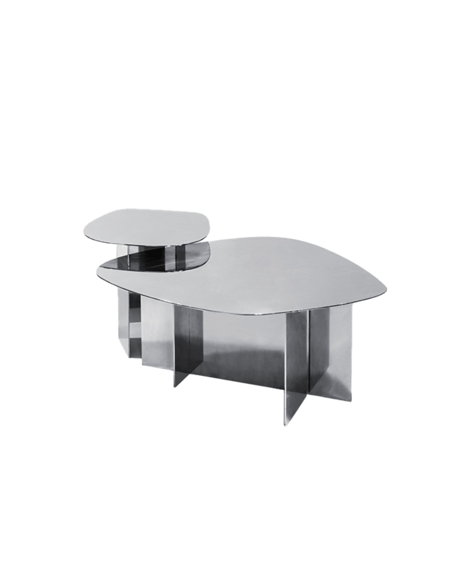 LT-02 coffee table by Sabourin Costes, polished metal, organic double top, sculptural base