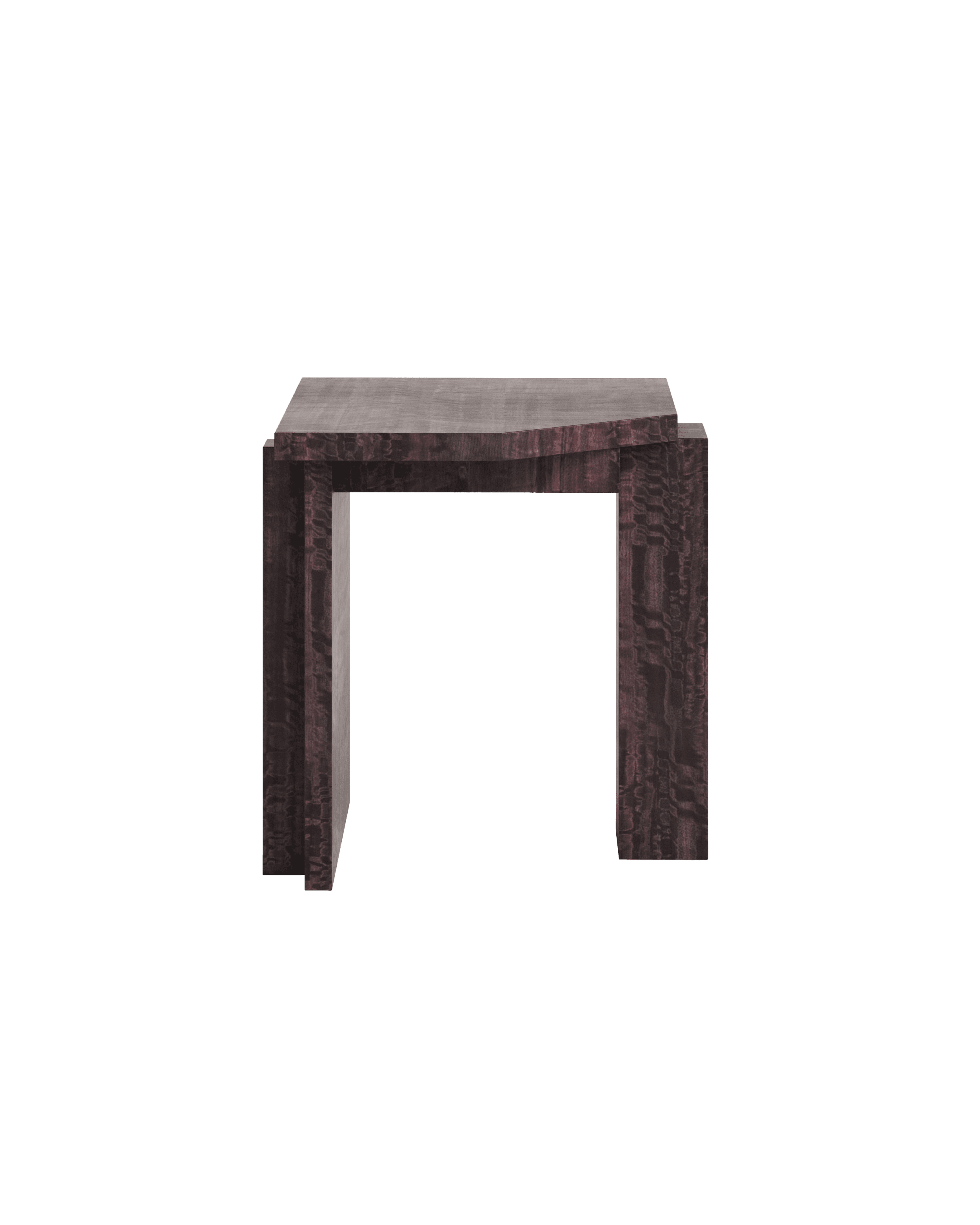 SSS01W Stool Right by Sashaxsasha – burgundy eucalyptus veneer, cantilevered top with deep wavy grain