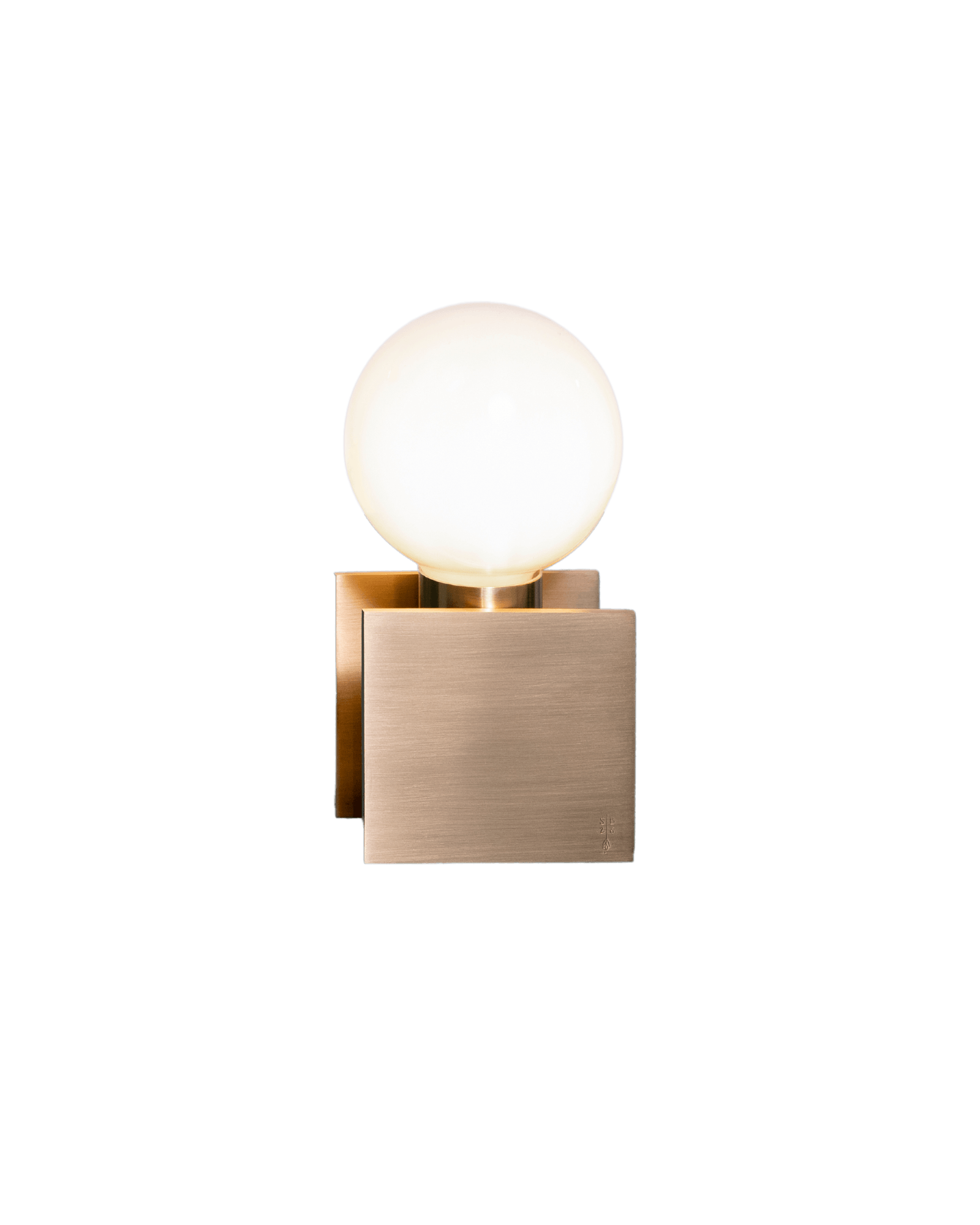 IOI Table Lamp by SB26 - brushed brass stacked square base with frosted glass sphere