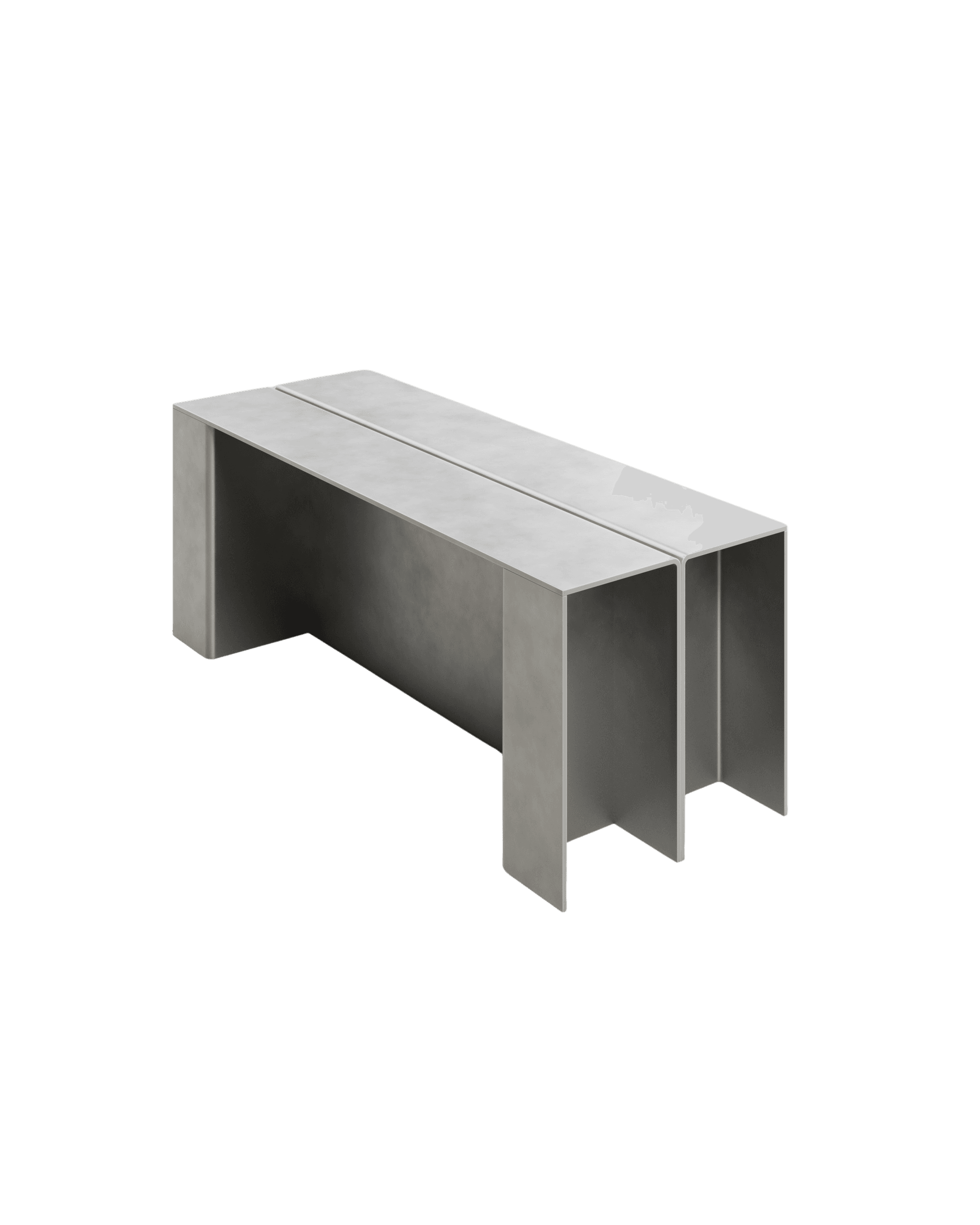 Section Bench by Paul Coenen – monolithic light-grey concrete-like bench with two U-shaped sections joined centrally